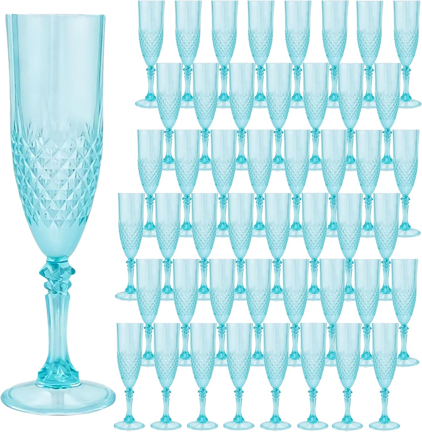Plastic Champagne Flutes, 48PCS Light Cyan Wine Glasses Goblets Reusable Champagne Flute for Weddings, Bachelor Parties, Toasting, and Events(48,Light Cyan)