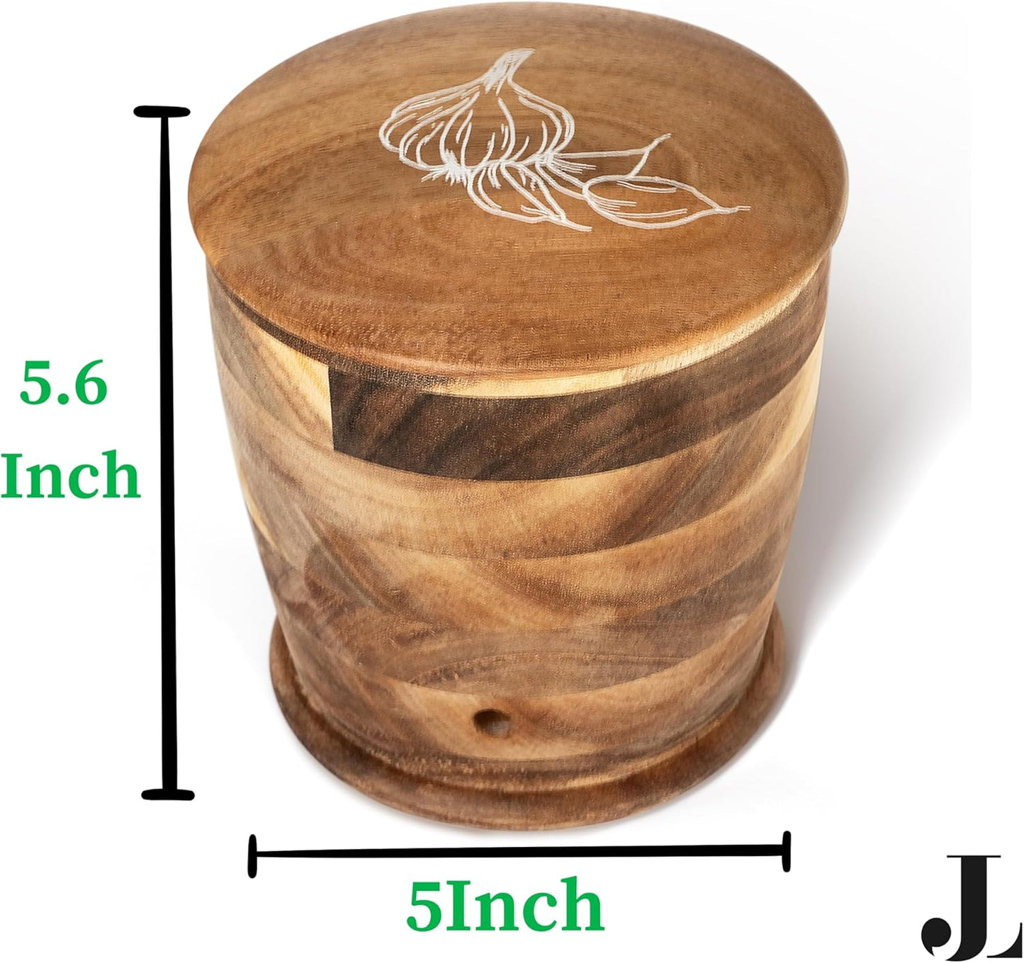 Introducing The Always Fresh Acacia Garlic Keeper For Counter. A Crafted & Large Garlic Storage Holder Jar. A Farmhouse Container Pot Saver.