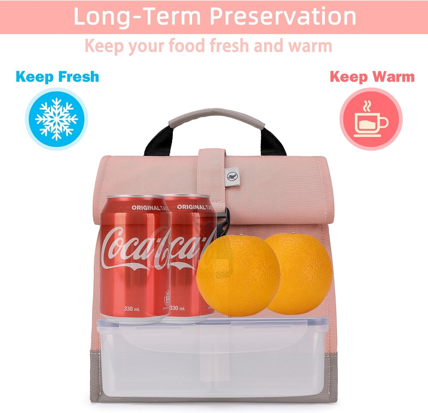 SUNNY BIRD Insulated Lunch Bag Pink Lunch Box Small Cooler Bag for Women, Girls, Adults and Teens (Pink with pink shoulder strap)