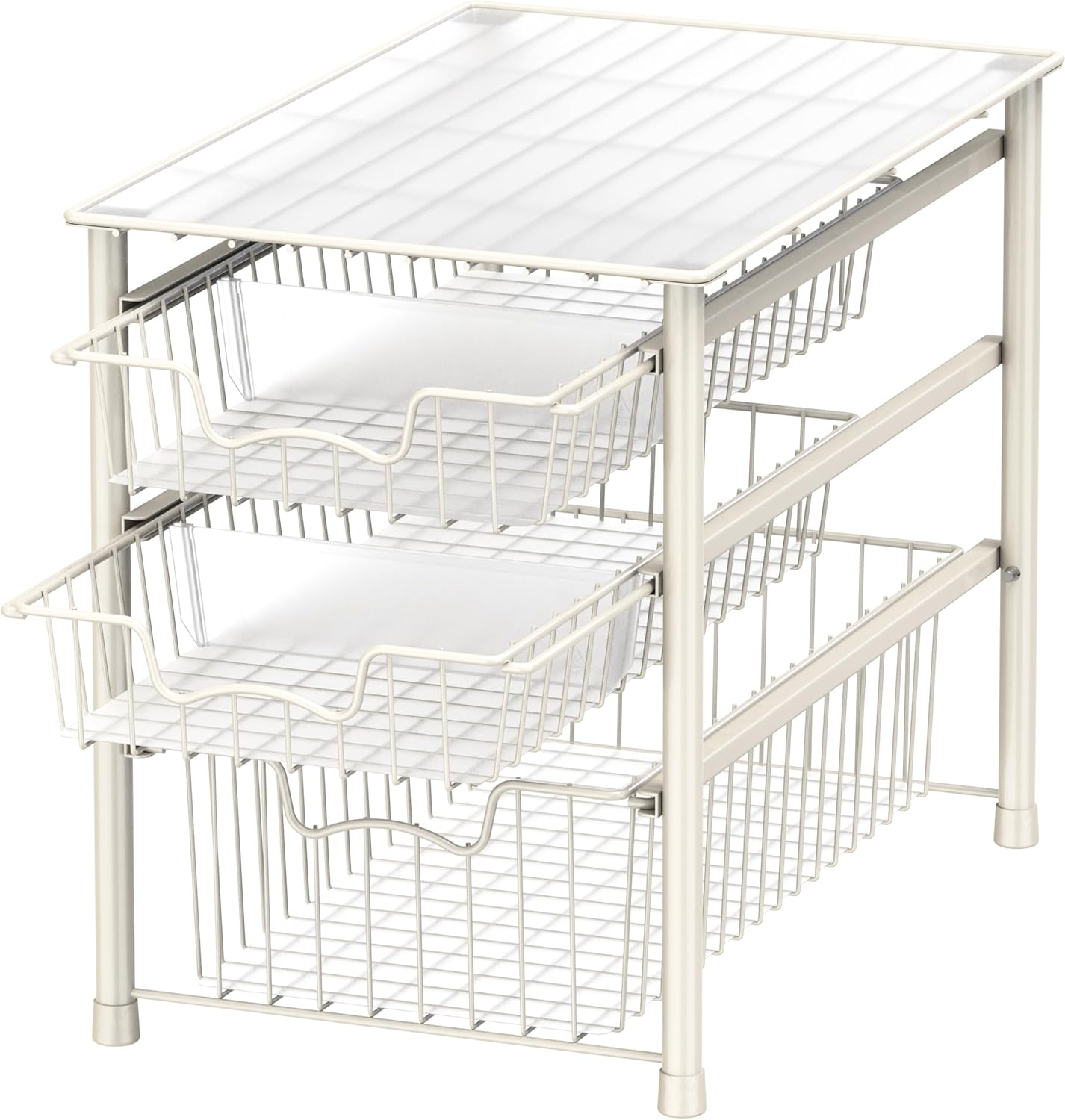 Simple Houseware 3-Tier Stackable Sliding Basket Storage Organizer Drawer for Bathroom and Kitchen, White