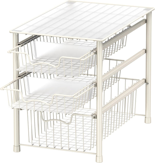 Simple Houseware 3-Tier Stackable Sliding Basket Storage Organizer Drawer for Bathroom and Kitchen, White