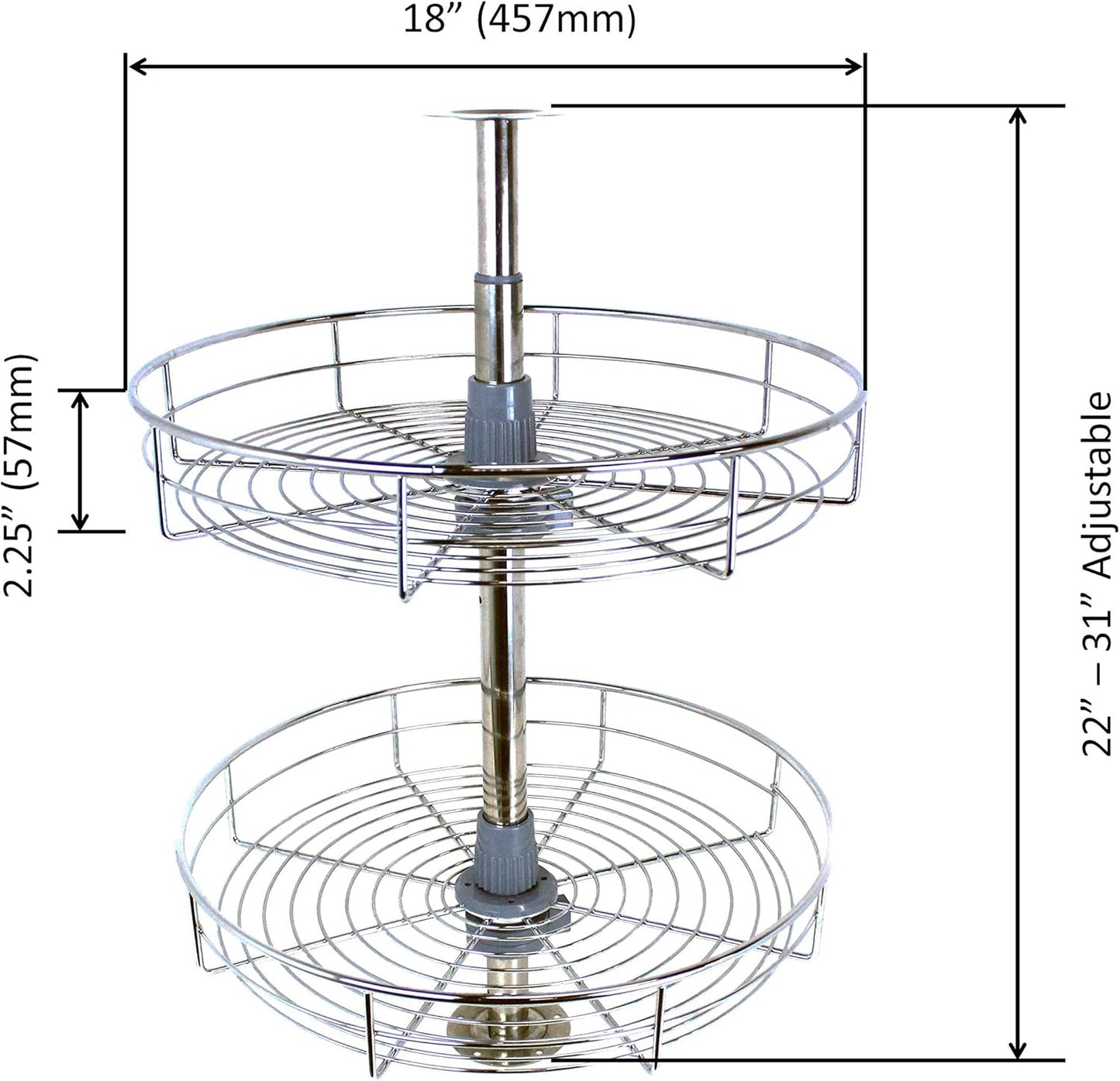 Dowell 18" Round Lazy Susan, 2 Shelves, Kitchen Wall Corner Cabinet Organizer (Chrome 4001 360D)