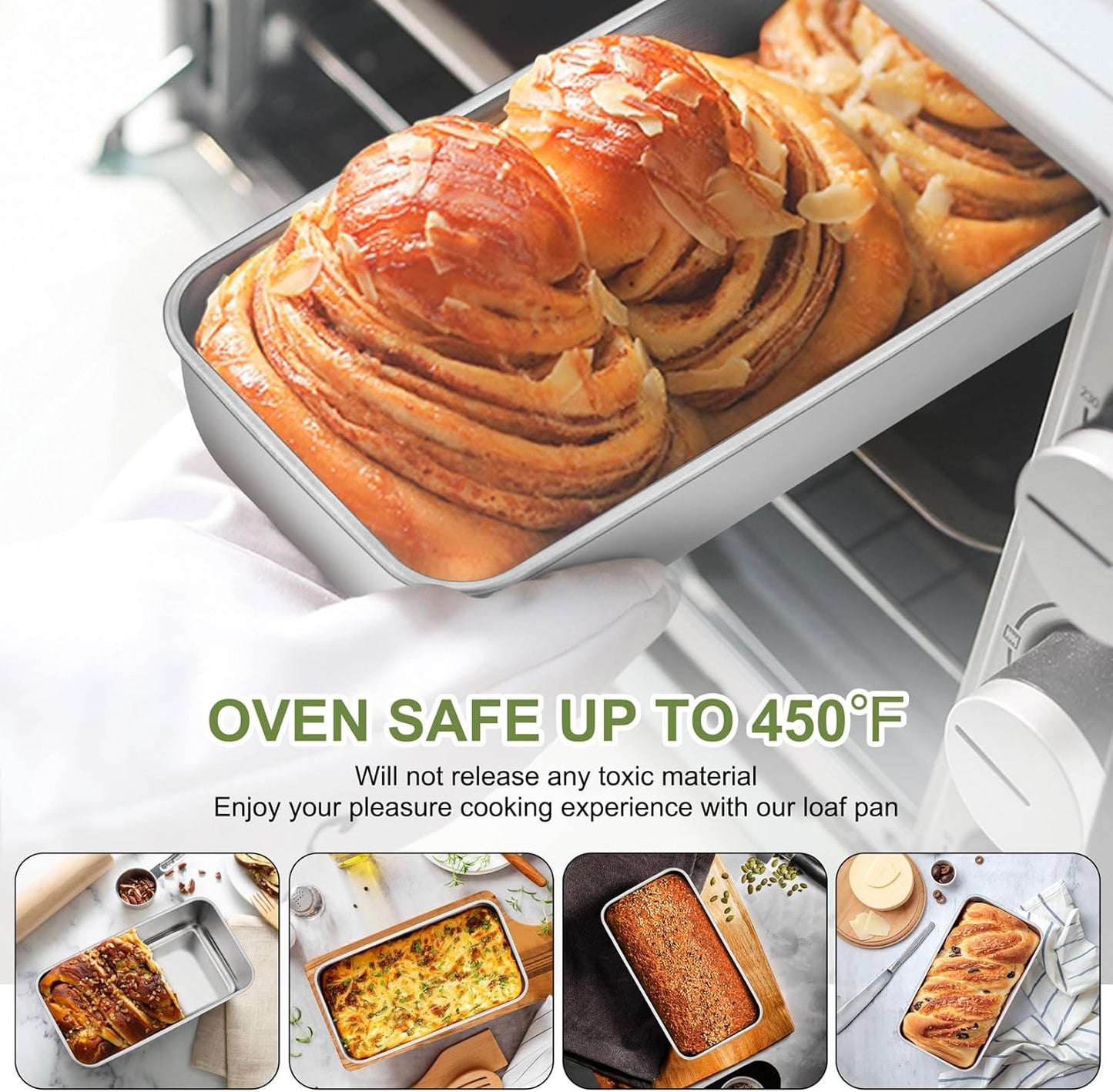 P&P CHEF Loaf Pan Set, 9 x 5 Inch Bread Pans, Stainless Steel Loaf Toast Baking Pans For Bread Meatloaf Lasagna Cake, Healthy & Non Toxic, Oven & Dishwasher Safe,(Silver, 2Pcs)