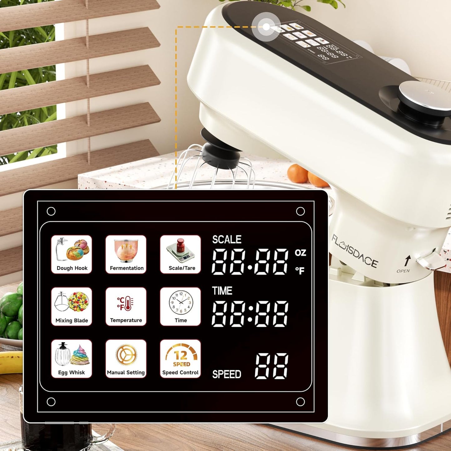 9-IN-1 Stand Mixer, 660W 12-Speed Kitchen Mixer, 5.5QT Bowl Household Food Mixers include Dough Hook, Whisk and Beater, Food Mixer for Most Home Cooks, Kitchen Scale for Baking and Most Home Cooks