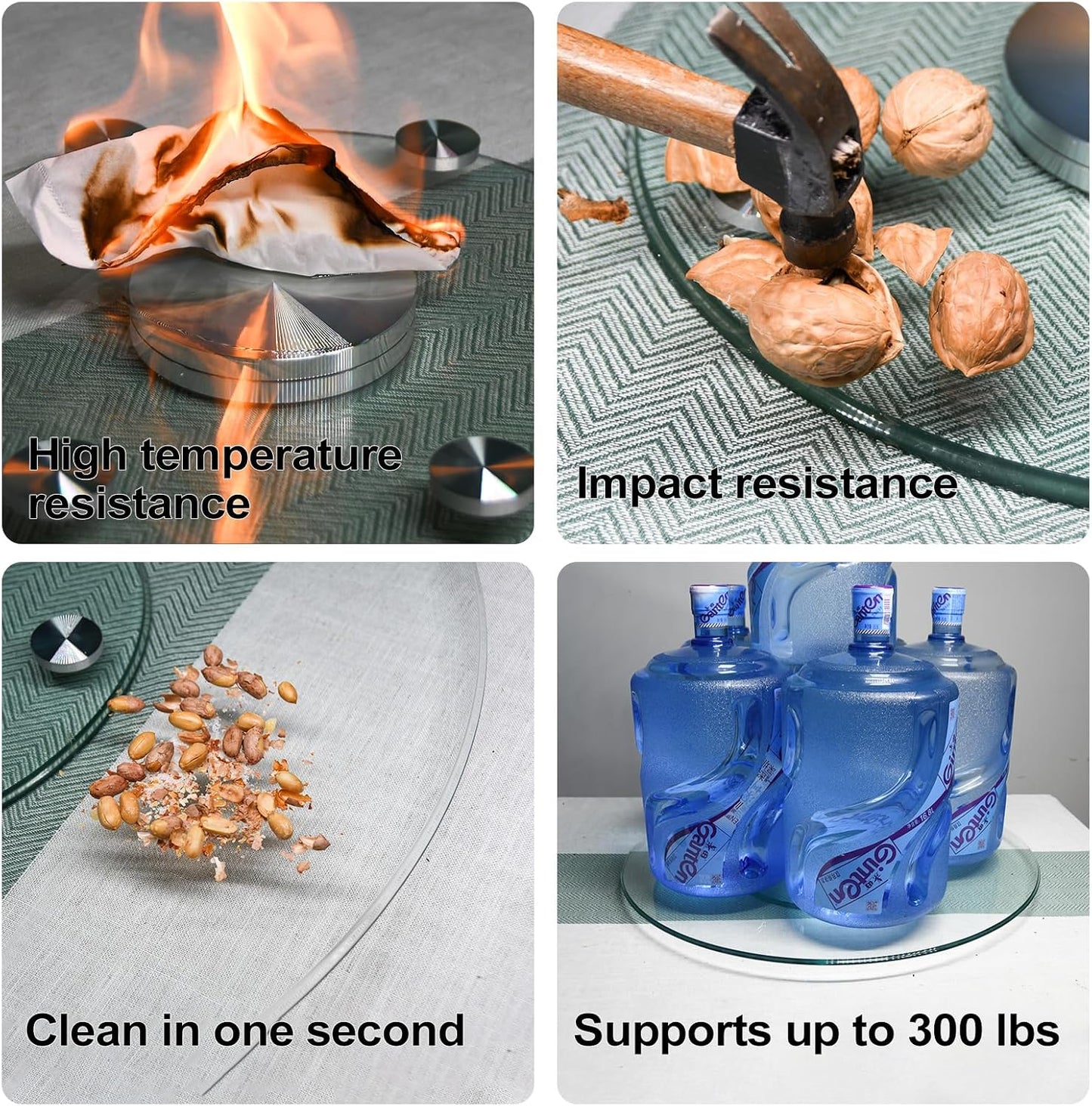 30" Heavy-Duty Lazy Susan - 1/3" Extra-Thick Tempered Glass (50% Thicker!) - Anti-Tip Silent Turntable for Dining Tables, Banquets