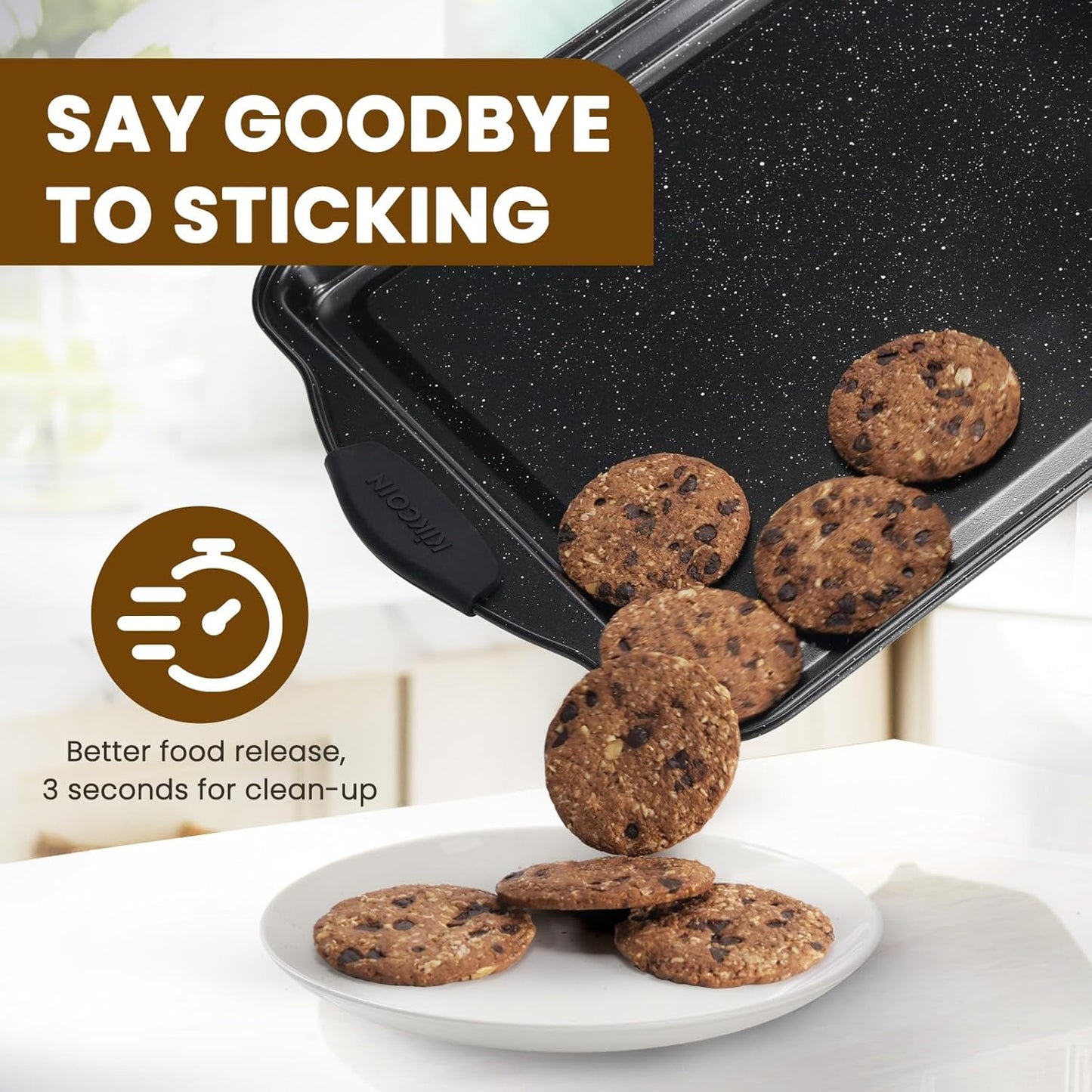 Kikcoin 22 PCS Nonstick Baking Pans Set, Stackable Bakeware Sets with Silicone Handles, 450°F Oven Safe Baking Sheet set, Easy Release Cookie Sheets for Baking, Black