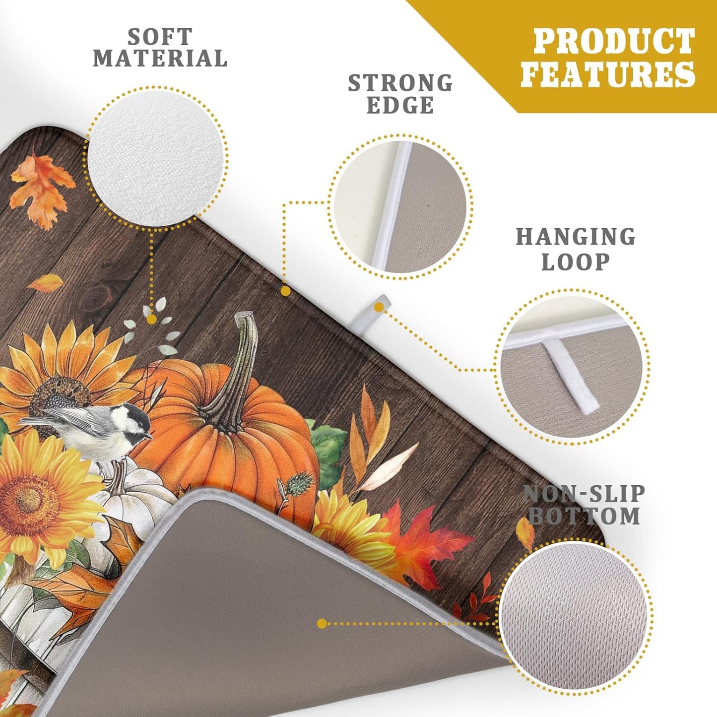 Fall Pumpkin Dish Drying Mat for Kitchen Counter Decor 18x24 Inch Halloween Thanksgiving Dish Drainer Mats Absorbent Reversible Dishes Pad