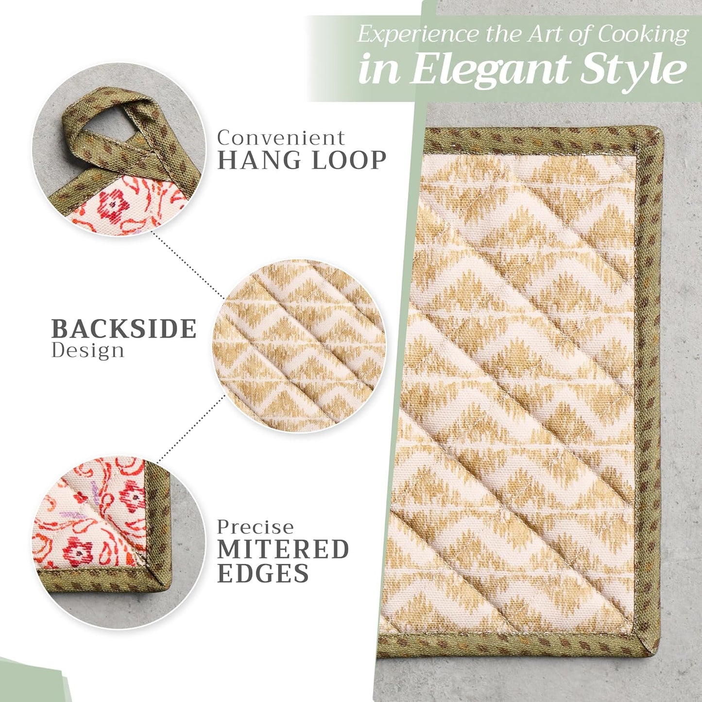 Maison d' Hermine Pot Holders 100% Cotton Heat Resistant Potholders 8" x 8" Hot Pads with Loop BBQ, Cooking, Baking, Grilling, Kitchen, Handling Hot Pans (Pack of 1, Damask)