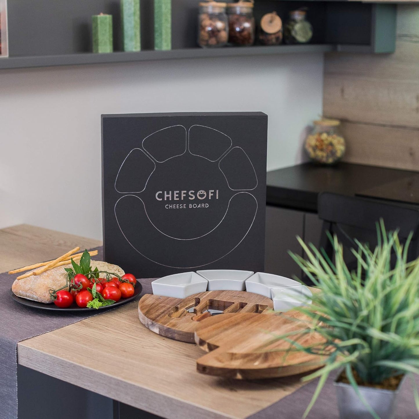 Cheese Board Set - Charcuterie Board Set and Cheese Serving Platter - Made from Acacia Wood - Mothers Day Gifts Optimal - US Patented 13 inch Cheese Board and Knife Set for Entertaining and Serving