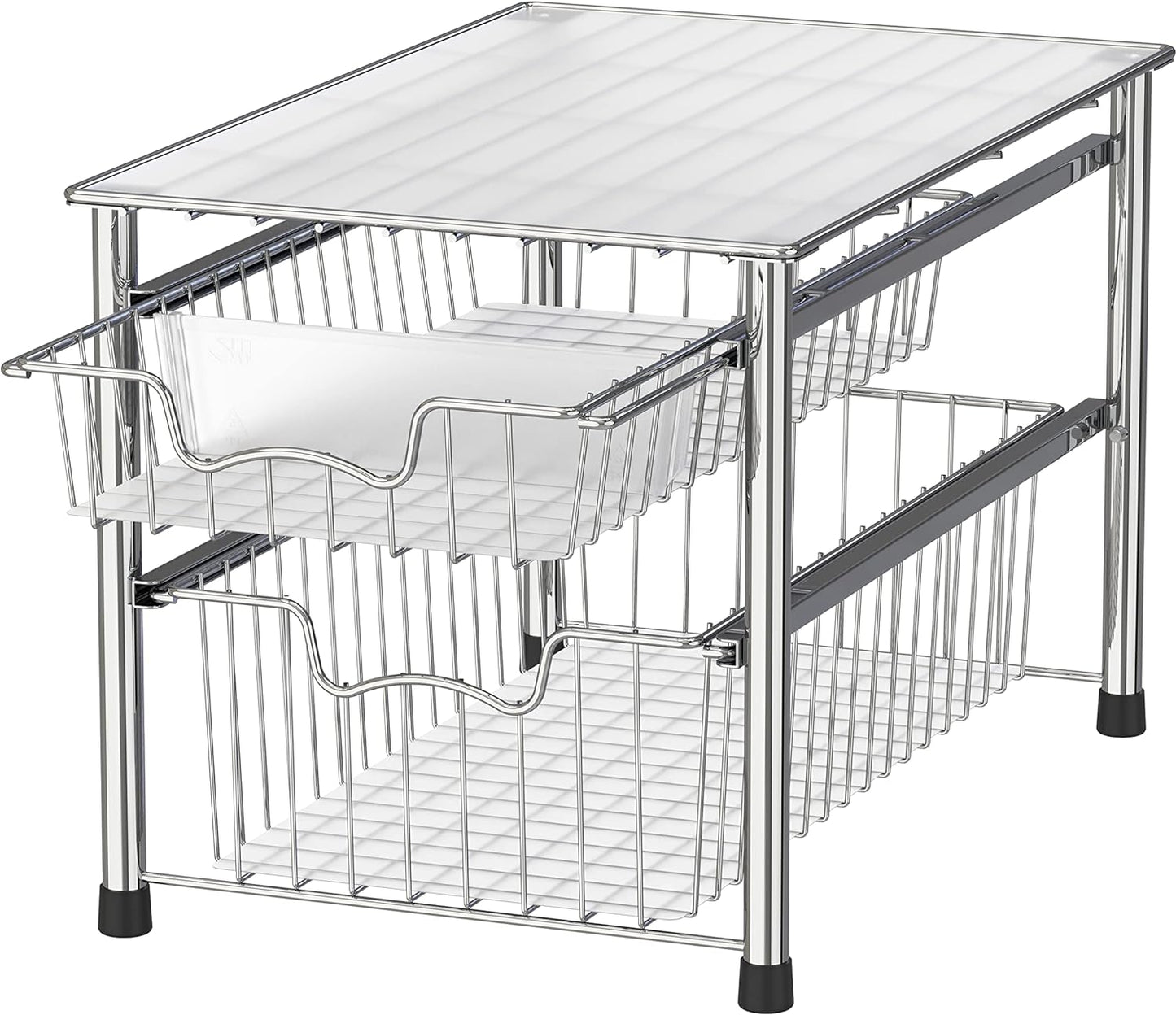 Simple Houseware Stackable 2 Tier Sliding Basket Organizer Drawer, Chrome