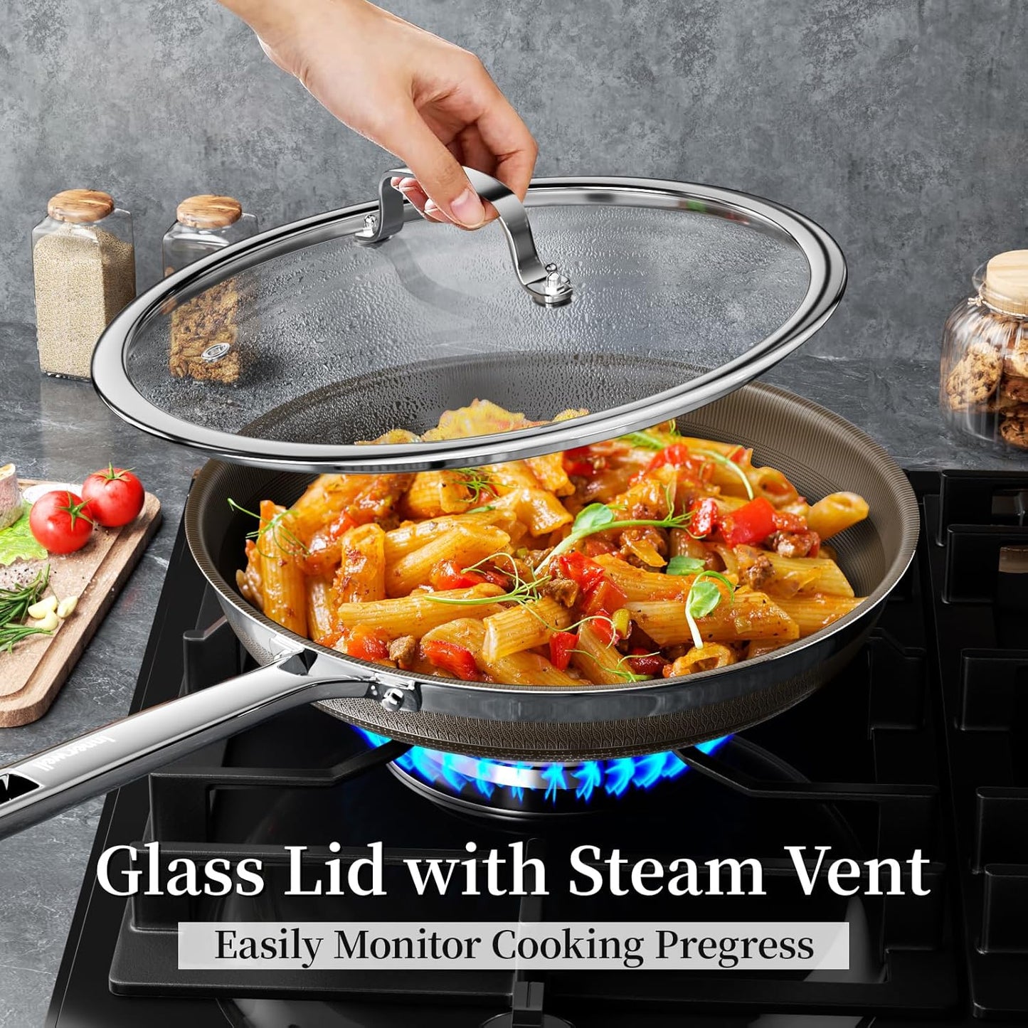 Stainless Steel Frying Pan Set with Lids,8inch 9.5inch 11inch Nonstick Ceramic Frying Pan Set of 3, Non Toxic Healthy Ceramics Omelet Pans,Chef's Pans,Skillets Kitchen Cooking Pan PFOA Free