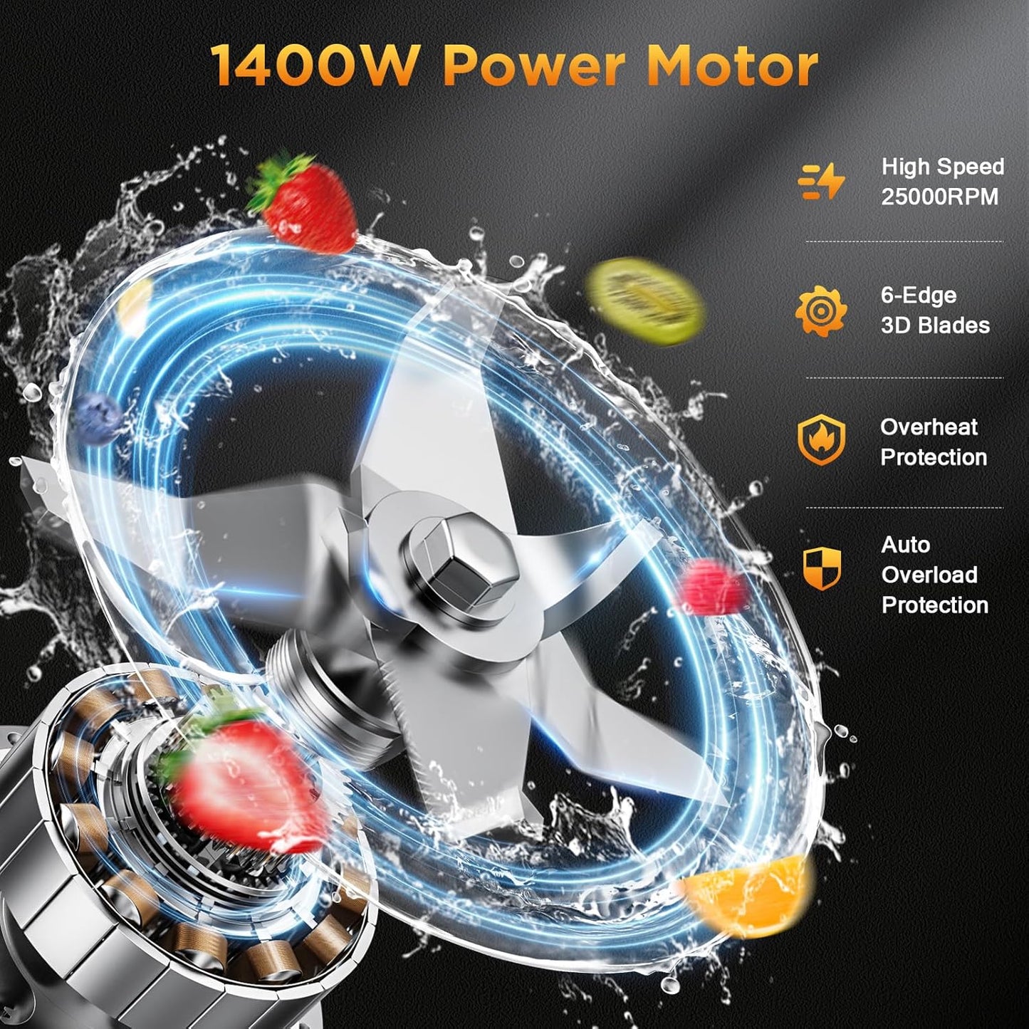 Smoothie Blender for Smoothies 1400 Watt High Speed Compact Blender 60oz Capacity BPA Free Countertop Blenders for Kitchen for Ice Crushing Frozen Drinks Puree Protein Shakes