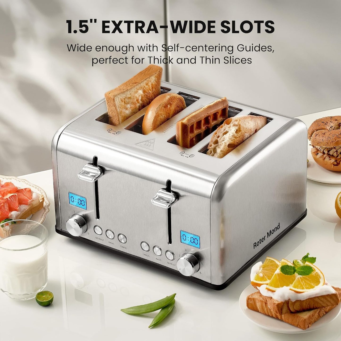Countdown Stainless Steel 4 Slice Toaster with Bagel, Defrost, Cancel Function, Dual Toaster, Extra Wide Slots, 6 Shade Settings, Removable Crumb Trays, 1650W