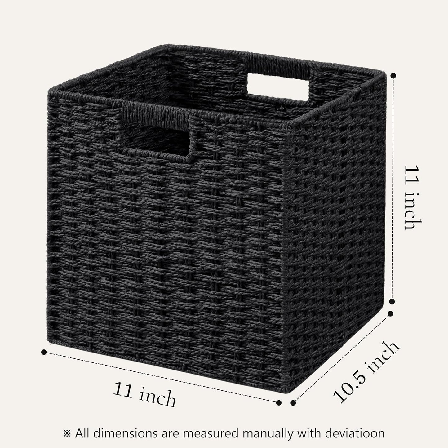 UBBCARE 2 Pack Wicker Basket, 11L×11H×10.5W inch Woven Paper Rope Storage Baskets for shelves, Foldable Cube Storage bin with Handle, Storage Basket for Organizing & Decor, Black