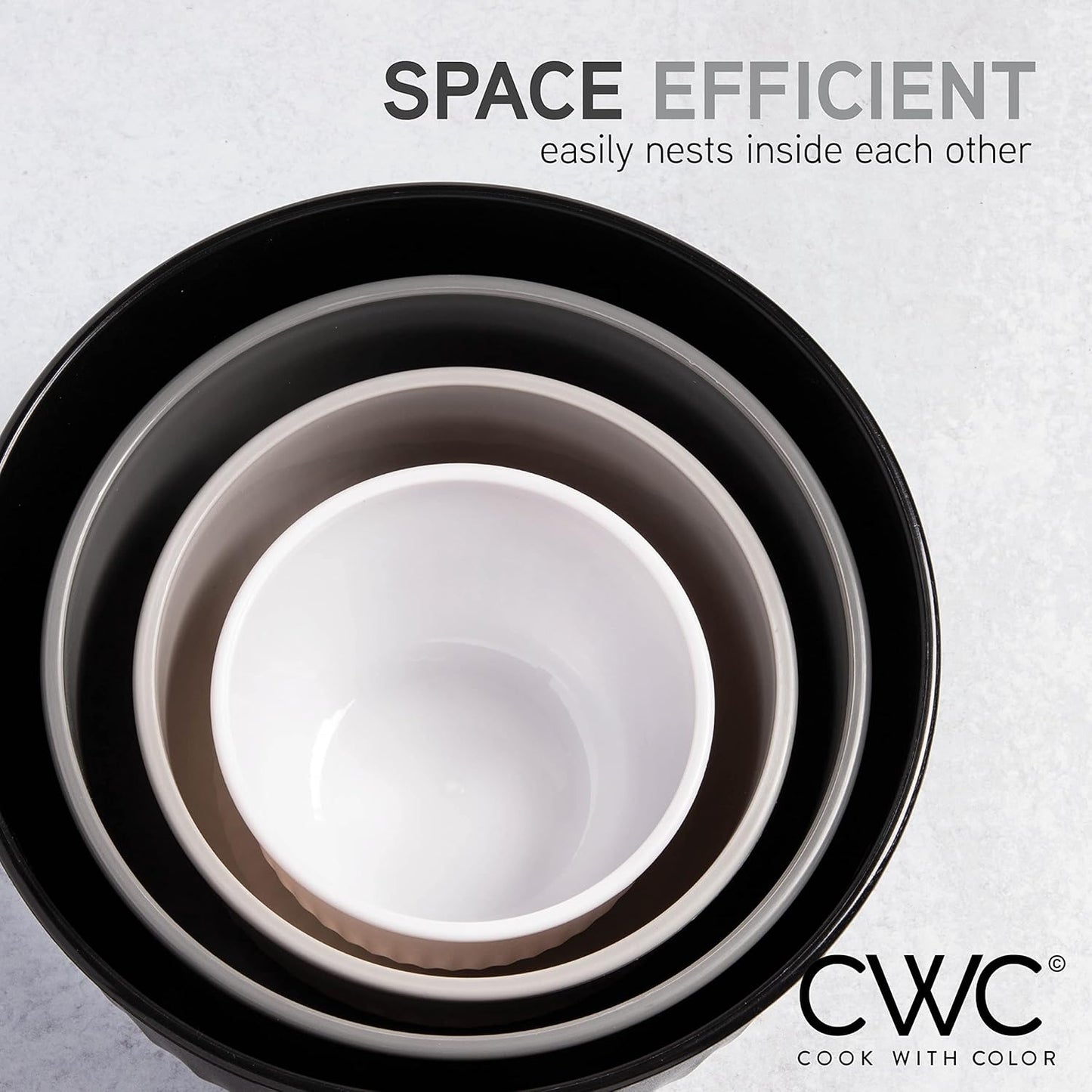 COOK WITH COLOR Prep Bowls with Lids- Wide and Deep Nesting Plastic Small Mixing Bowl Set with Lids, 8 Piece Set - Wide Bowls, Black/White