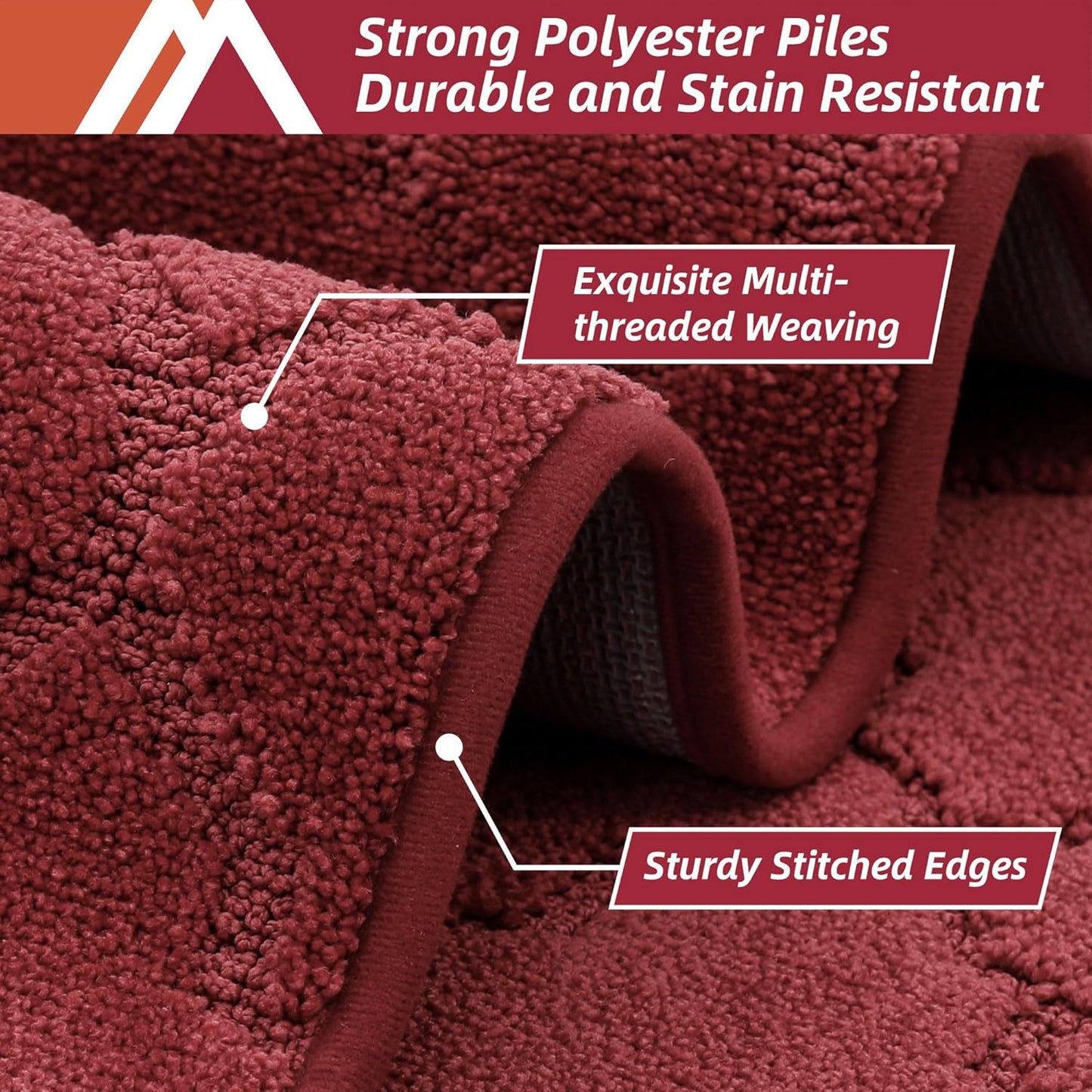 COSY HOMEER Soft Kitchen Rugs [2 PCS] for in Front of Sink Super Absorbent Kitchen Floor Mats and Mats 20x30 Inch/20X48 Non-Skid Kitchen Mat Standing Mat Washable,Polyester,Red