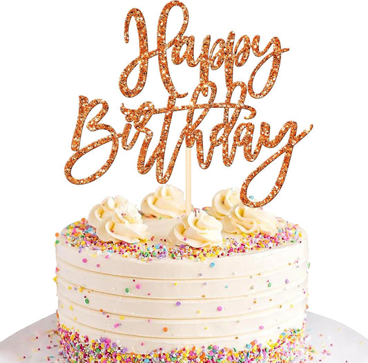 ZHUOWEISM 1 PCS Happy Birthday Cake Topper Glitter Happy Birthday Cake Pick for Celebrating Happy Birthday Anniversary Theme Party Cake Decorations Supplies Orange