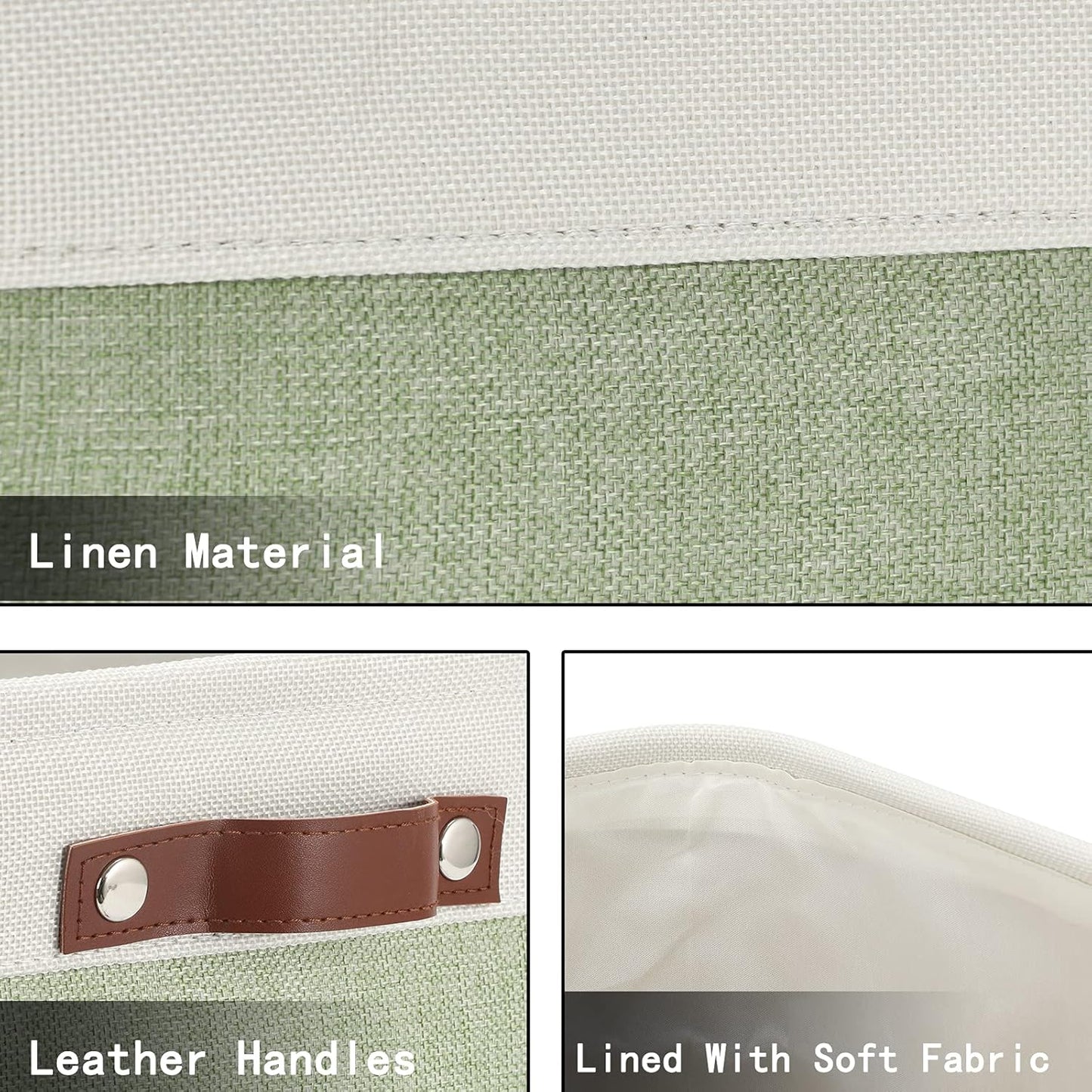 HNZIGE Storage Basket for Organizing Clothes(3 Pack) Decorative Storage Bins for Shelves Toys, Fabric Canvas Bins Storage Organizer with Handles(Gray&Green,15" X 11" X 9.5")