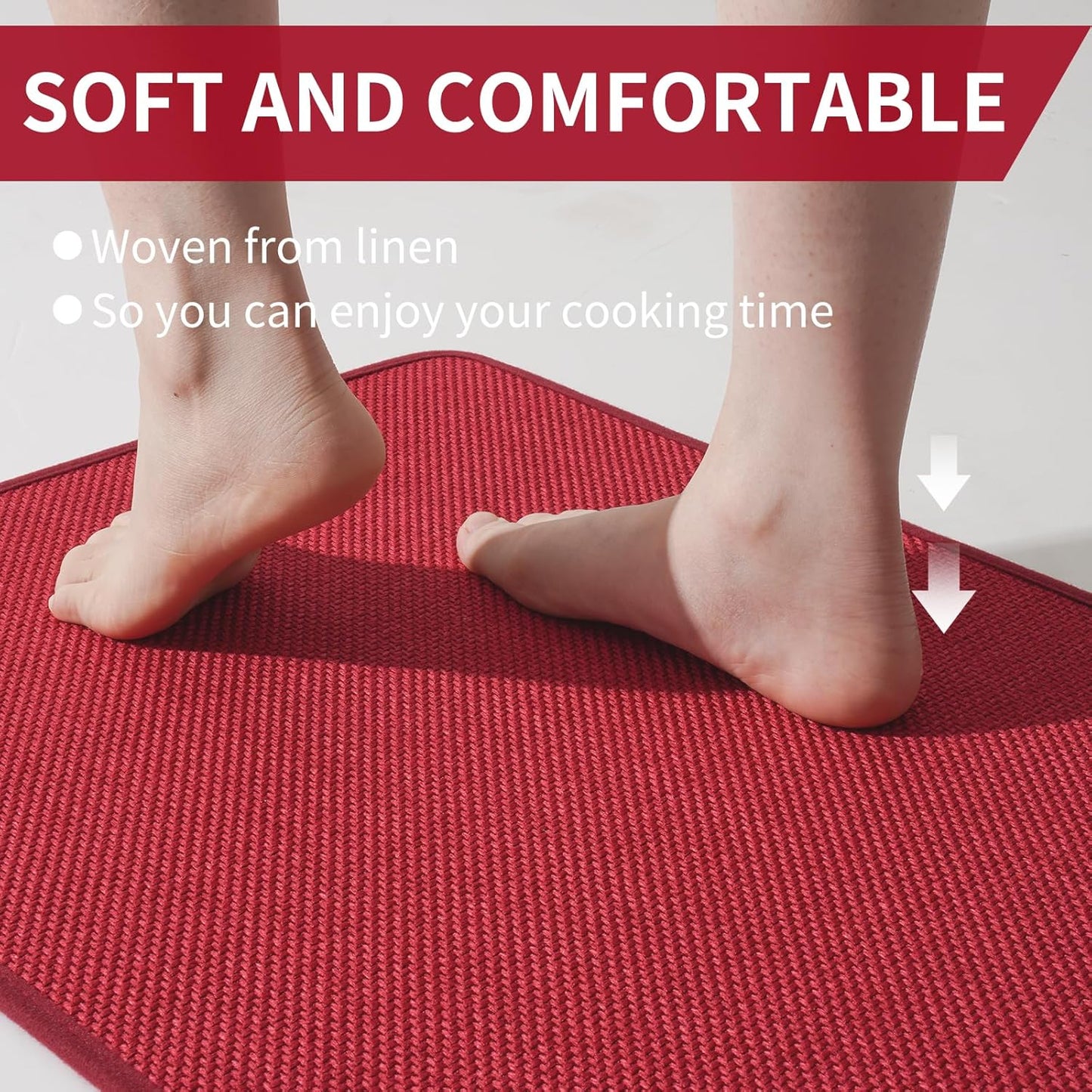 Kitchen Mats for Floor, Super Absorbent Kitchen Rugs Non Slip Washable, Soft Imitation Linen Braided Kitchen Runner Rug, Standing Mat Sink Mat, Easy to Clean, Red 17x30