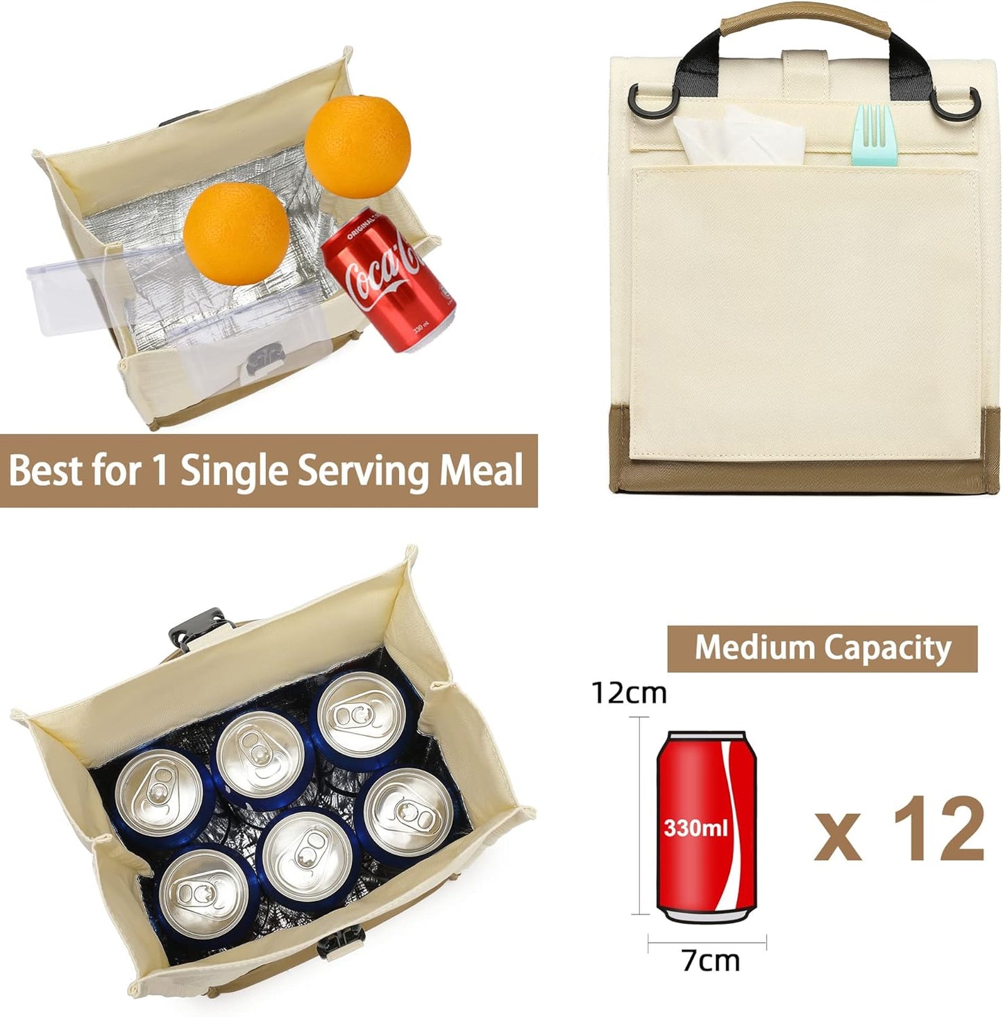 SUNNY BIRD Insulated Lunch Bag Rolltop Lunch Box Medium Lunch Cooler Tote for Women, Girls, Teens and Adults (White)