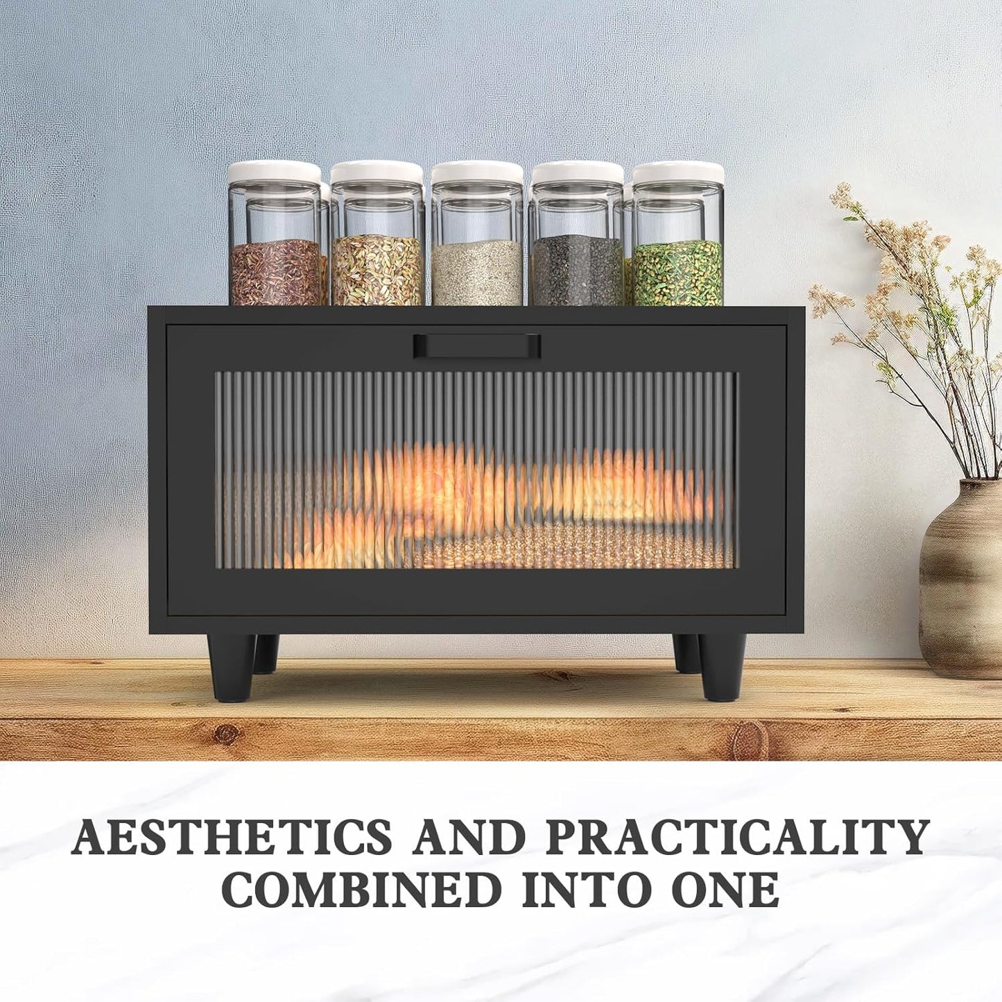 Bread Box for Kitchen Countertop Farmhouse Bread Holder Bread Storage Wooden Bread Container Black