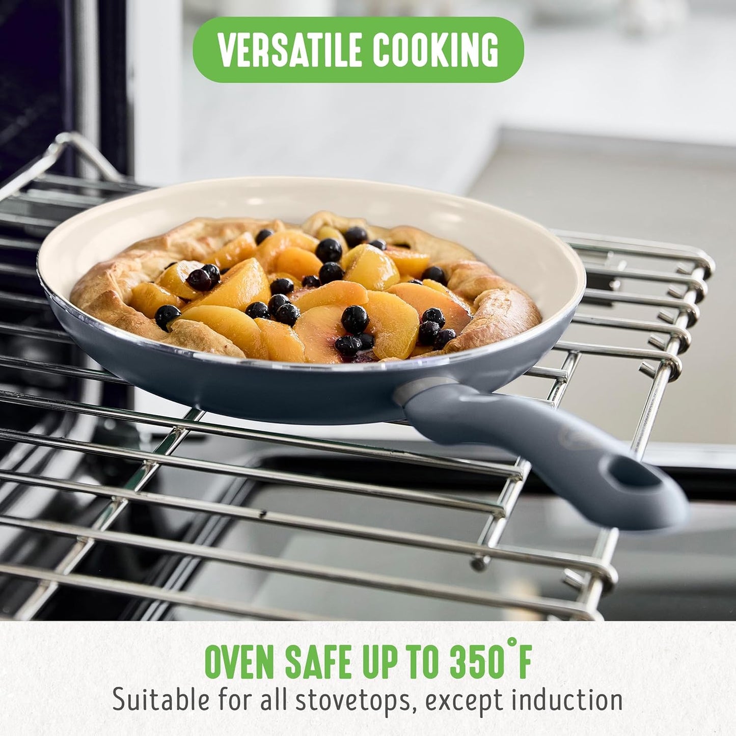 GreenLife 16 Piece Nonstick Cookware Set, Soft Grip Non-Toxic PFAS-Free Ceramic Pots & Pans, Dishwasher & Oven Safe, Frying, Sauce, Saute, Utensils, Glass Lids, Stay-Cool Handles, Wobble Free, Gray