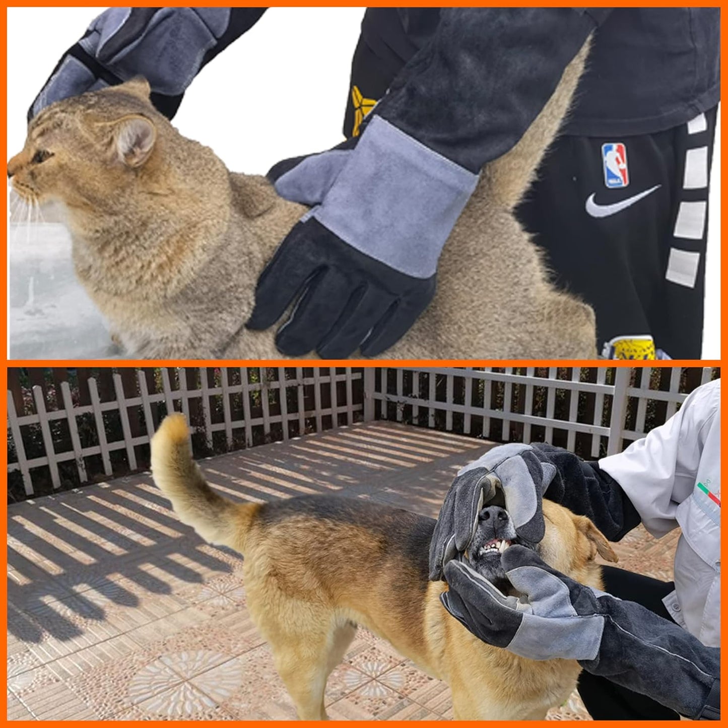 21.3 In Leather Welding Gloves for Animal Handling,Grabbing Reptile, Grooming,Trips to Vet,BBQ,Fireplace.Puncture & Scratch Resistant, Bite Proof for Cat Dog Bird Falcon Livestock Snake M Black