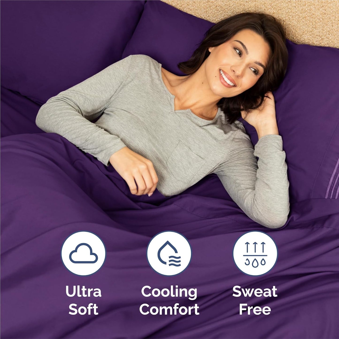 King Size 4 Piece Sheet Set - Comfy Breathable & Cooling Bed Sheets Set - Hotel Luxury Bedding for Women, Men, Kids, Teens, Boys & Girls - Deep Pockets, Ultra-Soft, Wrinkle Free - Oeko-Tex - Purple