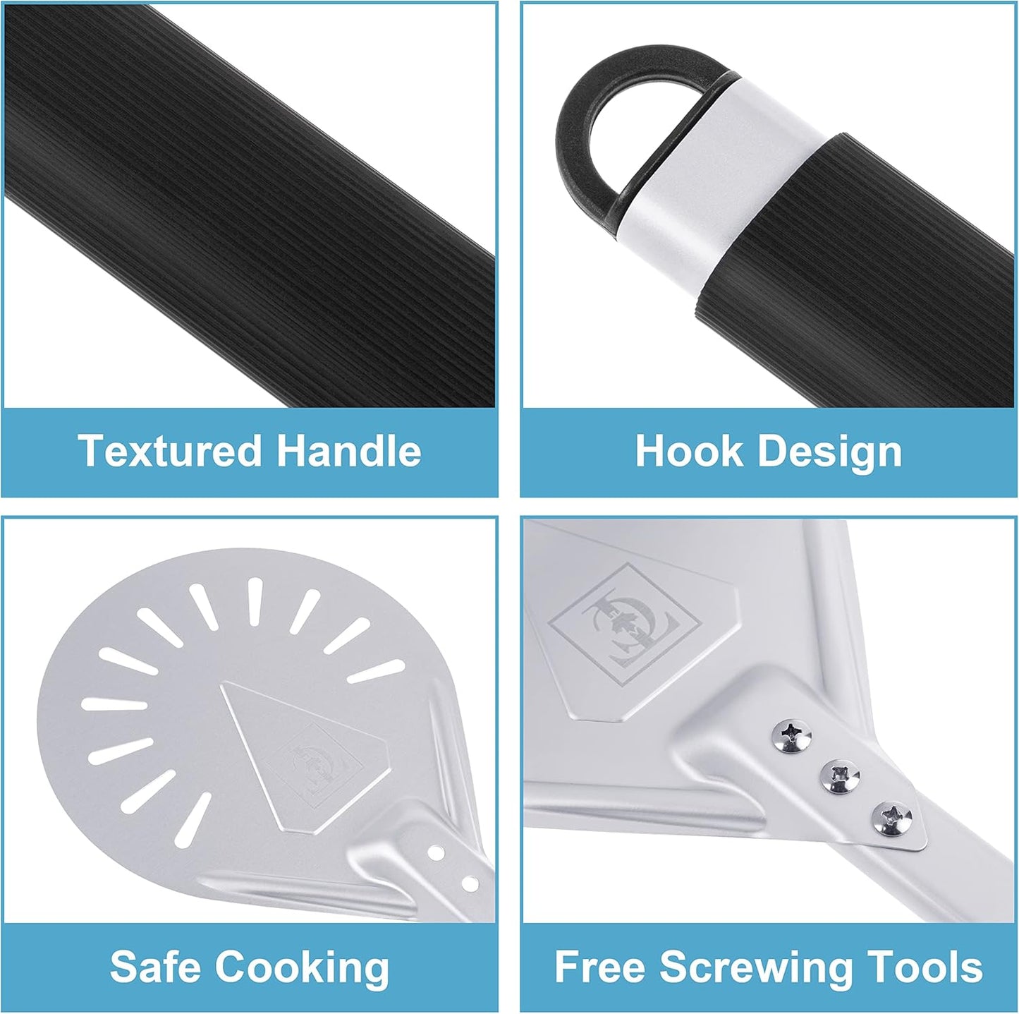 Pizza Turning Peel –7-Inch Lightweight Aluminum Paddle with Rubber-Coated Aluminum Handle, Ergonomic Design, Ideal for Indoor & Outdoor Pizza Ovens