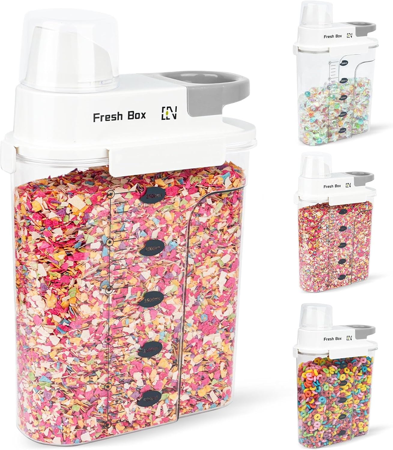 Cereal Storage Container 4Pack,85oz/2.5L Airtight Food Storage Containers With Lids,Organizers Storage With Measuring Cup for Beans,Sugar,Rice,Nuts,Snacks,Pet Food,Candy