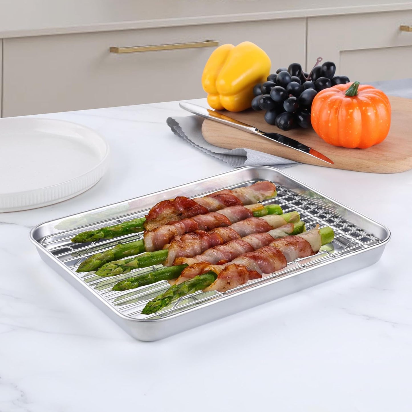 Homikit Baking Sheet with Wire Rack, 10 x 8 Inch Stainless Steel Cookie Sheets for Baking, Small Baking Pan with Cooling Rack, Nonstick Metal Toaster Oven Bacon Tray, Rust Free & Dishwasher Safe