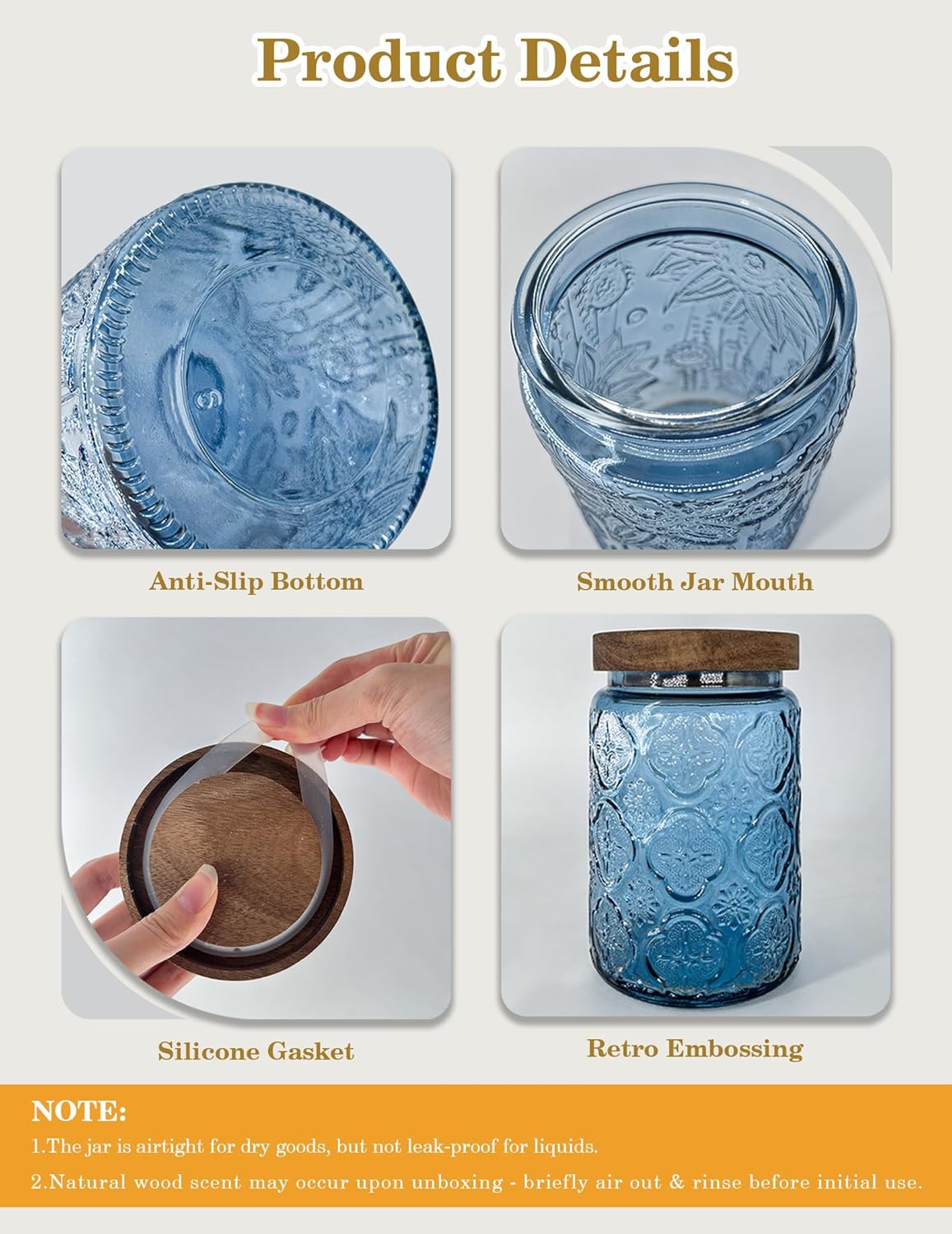 Glass Jar with Airtight Wood Lid – 24 OZ Kitchen and Pantry Canister, Decorative Vintage Storage Container for Candy, Coffee, Cookie, Cereal, Flour, Sugar, Tea, Apothecary, Green Begonia