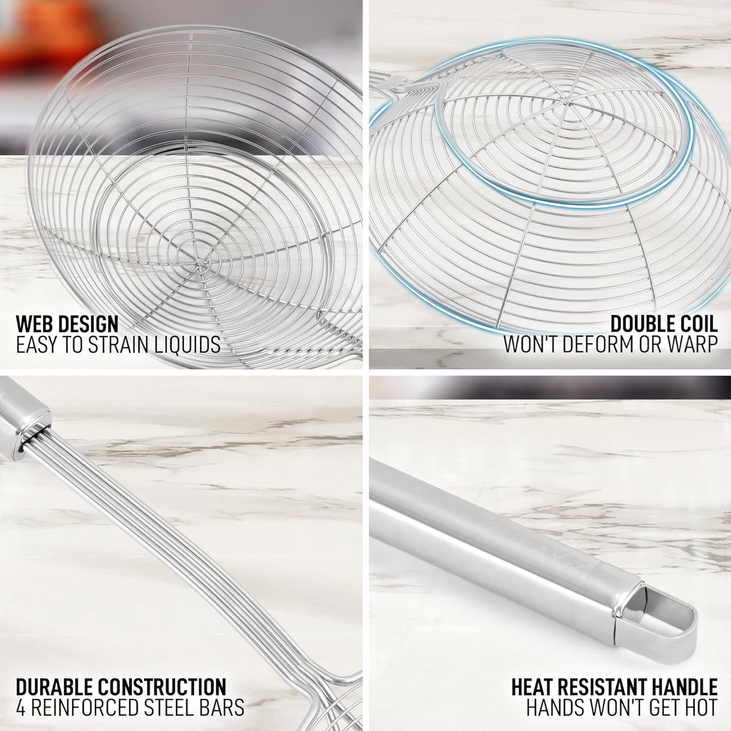 Zulay Kitchen Premium Stainless Steel Spider Skimmer 15.4” - Spider Kitchen Utensil with Premium Ergonomic Handles for Easy Use - Easy to Clean - Perfect for at Home Cooks & Chefs