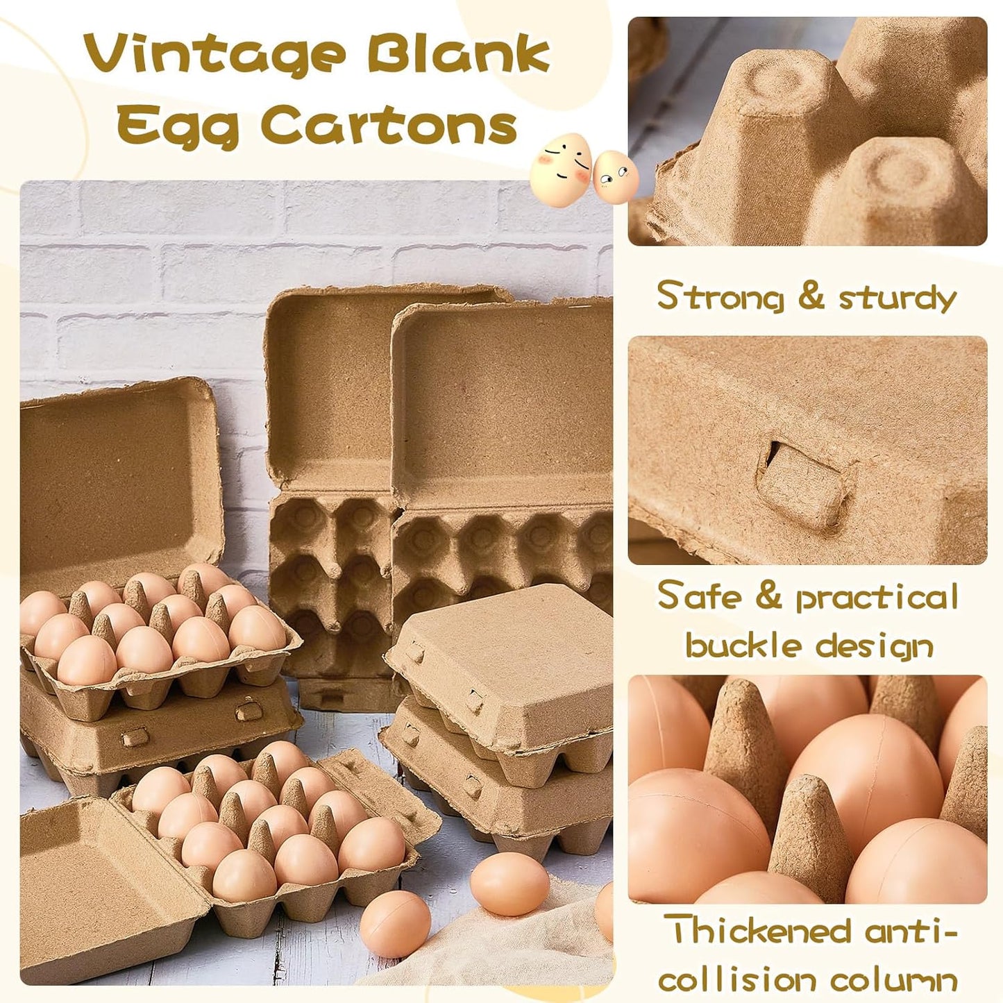 Rtteri 150 Pieces Paper Pulp Egg Cartons 3x4 Style Vintage Blank Egg Cartons for Fresh Duck Quail Storage Kitchen Family Farmhouse