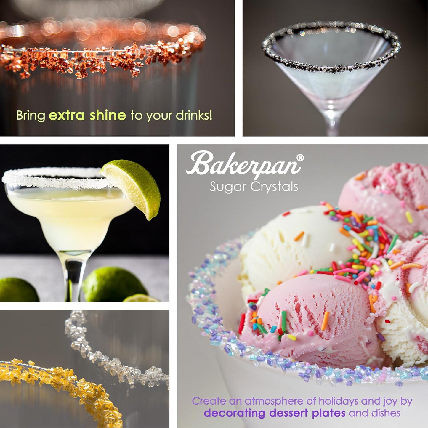 Bakerpan Pearlized Sugar Sprinkles for Baking - 5 Ounce - Sparkling White Decorating Sugar Crystals for Cookies, Cake Pops, Ice Cream (Made in USA)