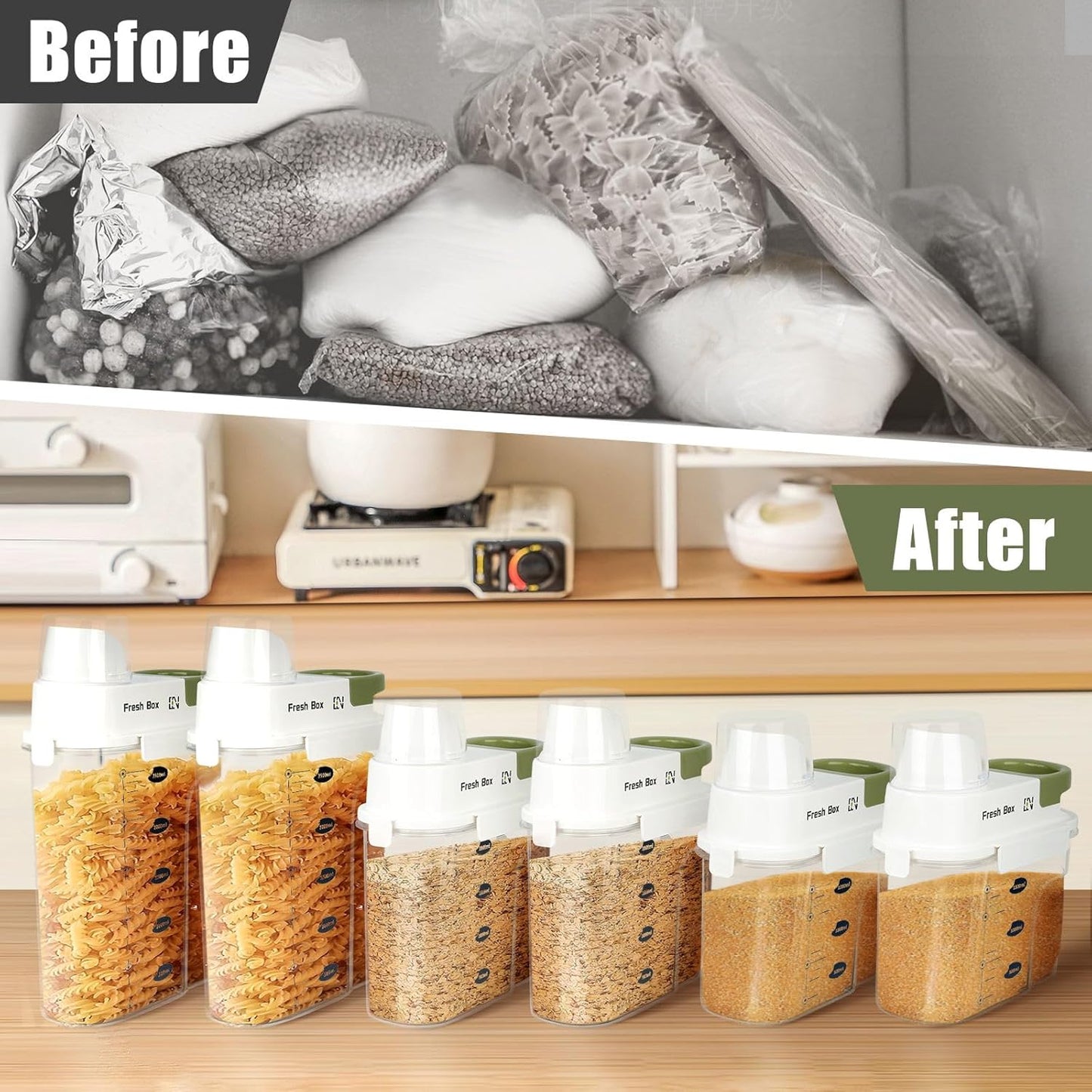 Cereal Storage Container 2Pack,85oz/2.5L Airtight Food Storage Containers With Lids,Organizers Storage With Measuring Cup for Beans,Sugar,Rice,Nuts,Snacks,Pet Food,Candy