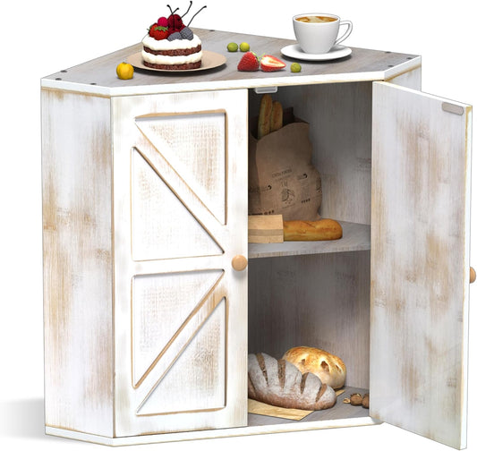 Corner Bread Box for Kitchen Counter Double Layer Bamboo Bread Storage Container Large Capacity Bread Storage Bin Farmhouse Breadbox Organizer