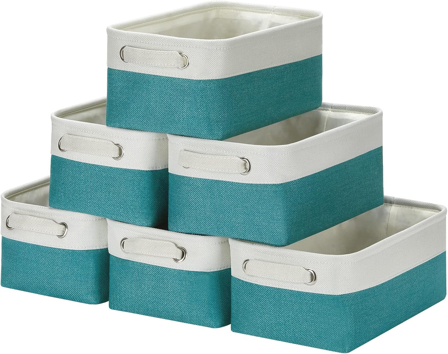 HNZIGE Small Closet Storage Baskets for Storage,Rectangular Storage Baskets Bins for Nursery,Gifts Empty Baskets for Organizing Shelves,Baby,Toy,Home(White&Teal,11.8" x 7.8" x 5.1")