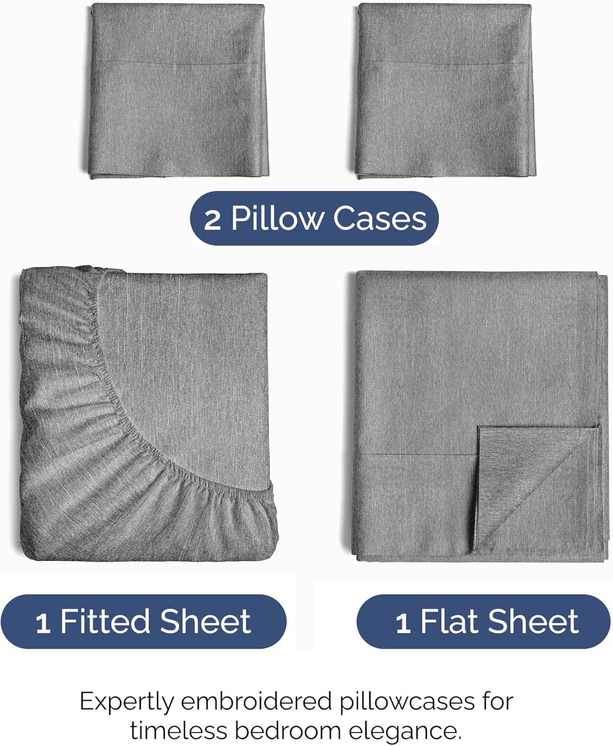 Cal King Size 4 Piece Sheet Set - Comfy Breathable & Cooling Bed Sheets Set - Hotel Luxury Bedding for Women, Men, Kids, Teens, Boys & Girls - Deep Pockets and Wrinkle Free - Grey (Heathered Sheets)