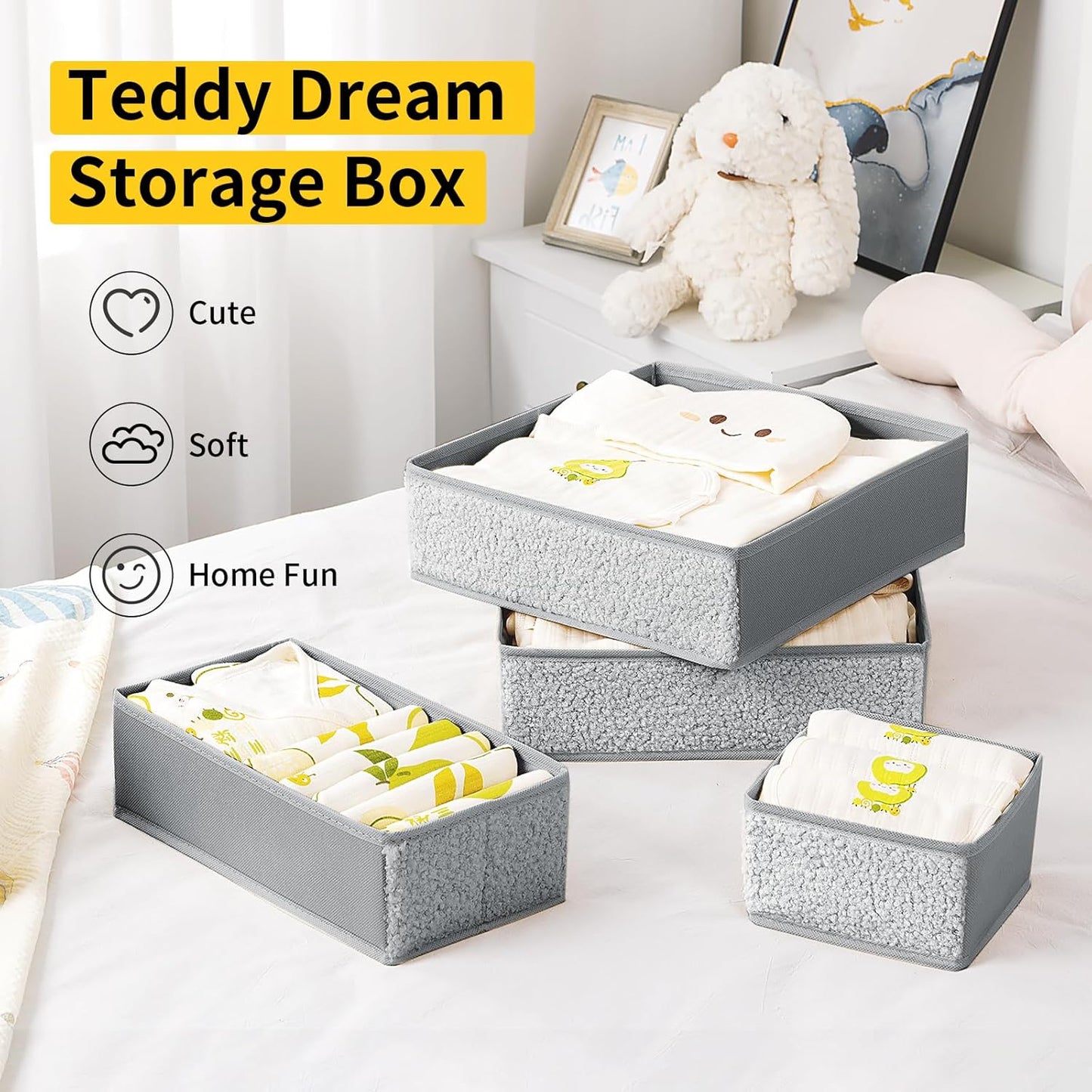 Drawer Organizer Clothes - 18 Pack Dresser Organizer for Nursery, Foldable Sock Underwear Organizer, Baby Drawer Organizer, Small Fabric Storage Bins for Dresser Drawer, Grey