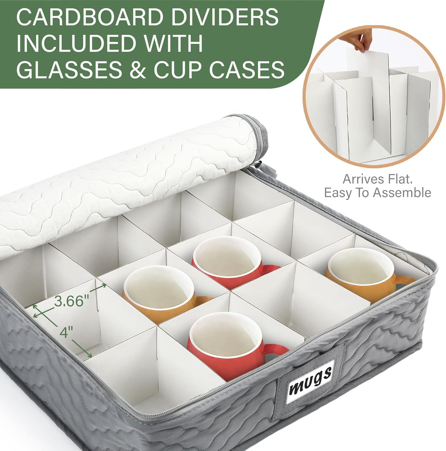 LotFancy China Storage Containers, Quilted 5-Piece Set Storage Box, Chinaware Dinnerware Dish Plate Mug Cup Storage Case, 48 Felt Protectors, Cardboard Dividers Included