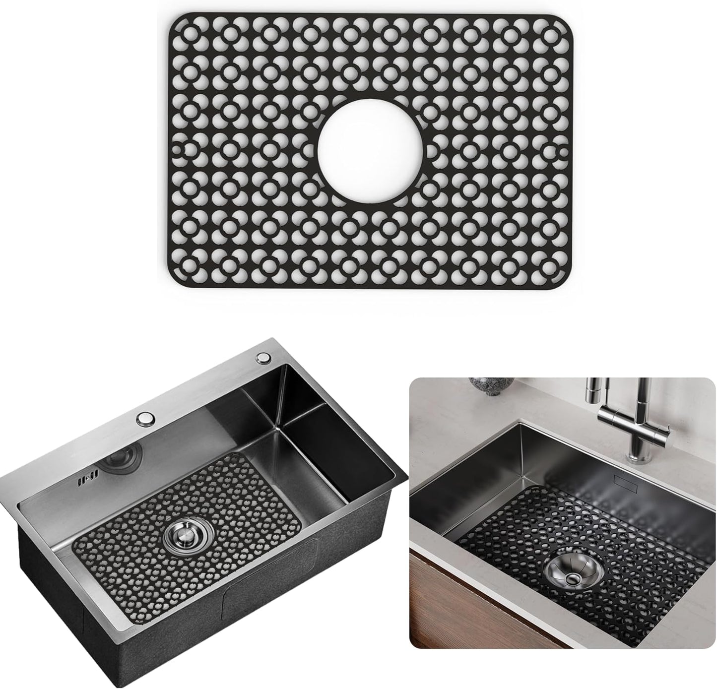 WAFT YEARN Sink Mats Sink Protectors Dish Racks Dishwasher Safe Grid Mats for Kitchen Sink Silicone Protect Sink from Stains Damage Scratches Non Slip Heat Resistant Rust Resistant 18"X12.5" Black