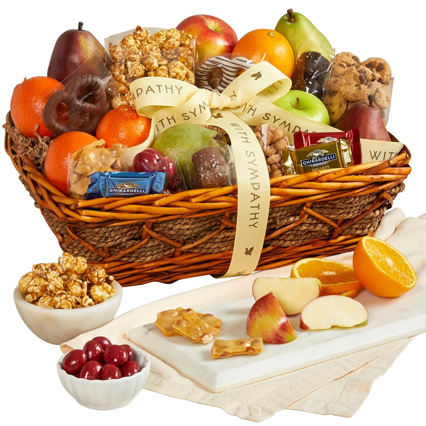 GreatFoods With Sincere Sympathy Condolence Fruit & Sweets Gift Basket, condolence gift, gourmet food gift, sympathy gift