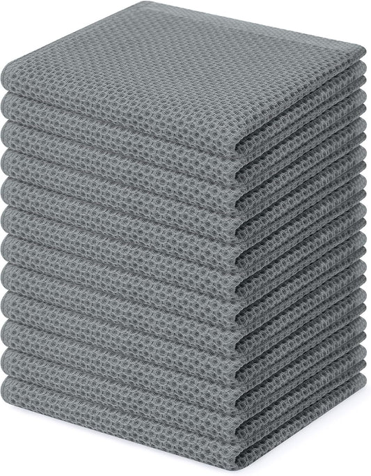 Homaxy 100% Cotton Waffle Weave Kitchen Dish Cloths, Ultra Soft Absorbent Quick Drying Dish Towels, 12 x 12 Inches, 12-Pack, Grey