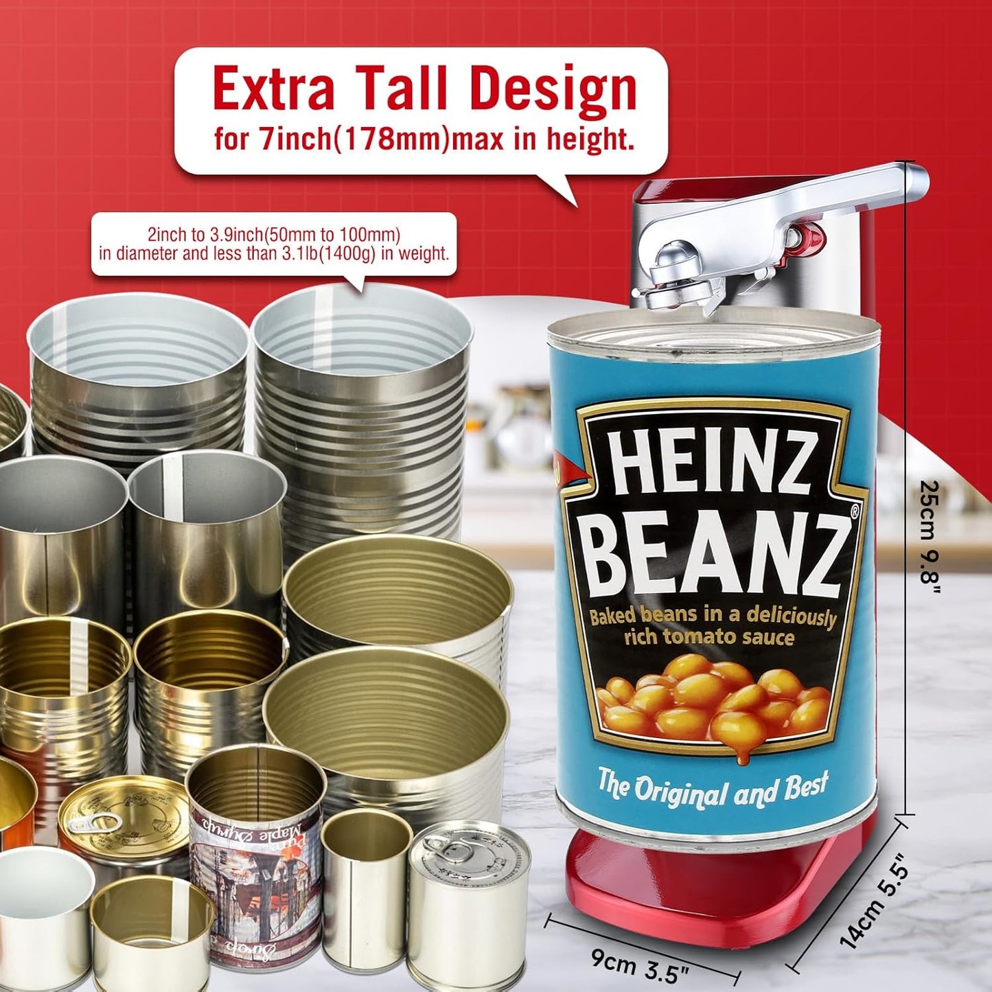 Davivy Electric Can Opener,Stainless Steel Slim Automatic Can Opener,One Touch Easy to Use for Arthritis (Silver+Red)