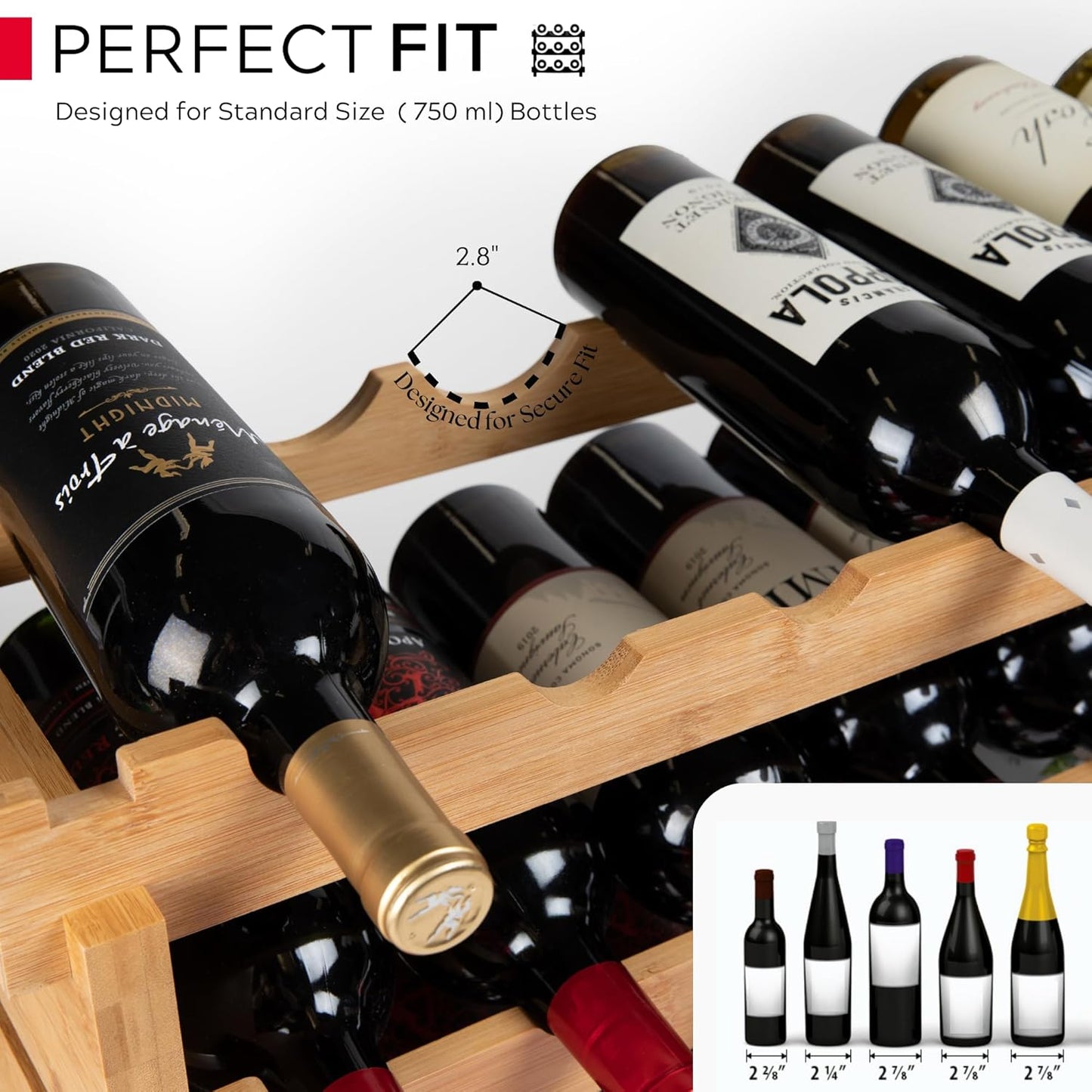 DECOMIL - 72 Bottle Stackable Modular Wine Rack Wine Storage Rack Solid Bamboo Wine Holder Display Shelves, Wobble-Free (Eight-Tier, 72 Bottle Capacity)