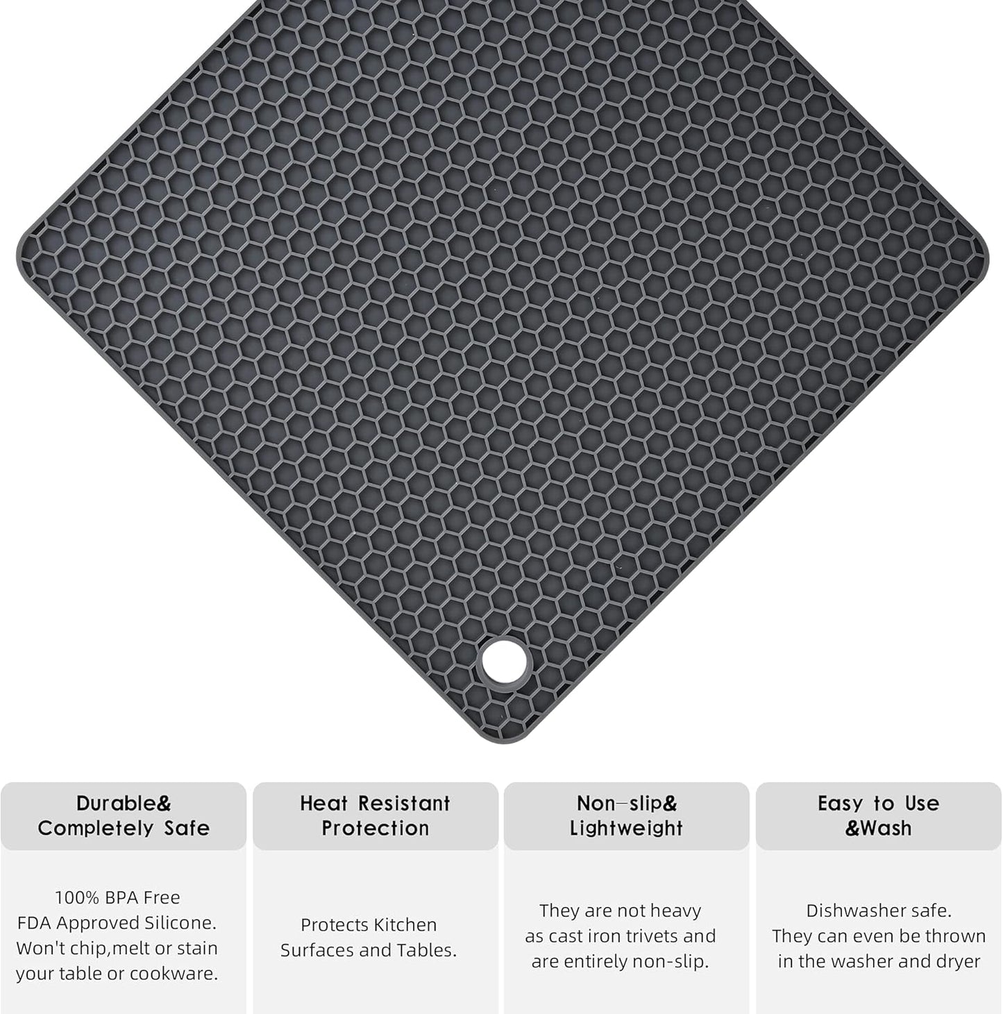 Silicone Trivets for Hot Pots and Pans, Multi-Use Heat Resistant Mats for Countertop Set of 4 Black