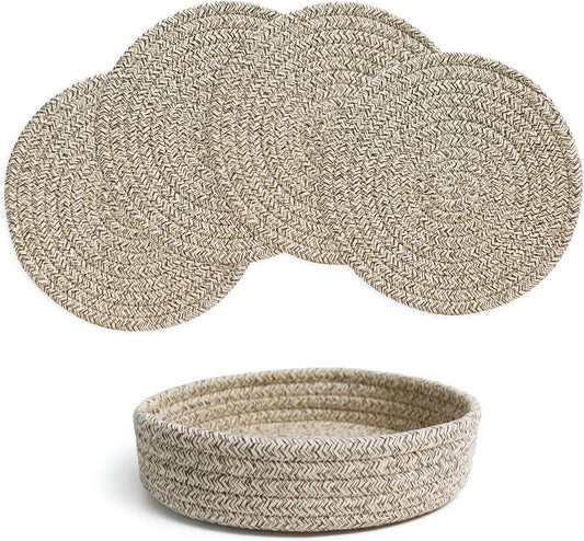 RIOOP 7 Inches Trivets for Hot Dishes, Pots and Pans with Storage Basket, 4 Heat Resistant Large Coaster for Kitchen, Hot Pads Mats for Countertops Table Kitchen Essentials Farmhouse Halloween Decor