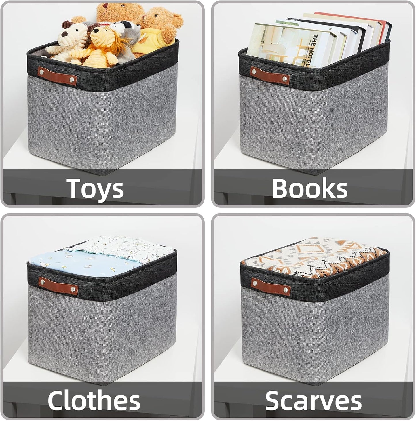 HNZIGE Large Storage Baskets Fabric Cloth Tall Baskets for Shelves[2 Pack] Foldable Organizer Bins 16" X 11.8" X 11.8" Decorative Storage Basket Black Storage Bin for Organizing Closet Toy(Black&Gray)