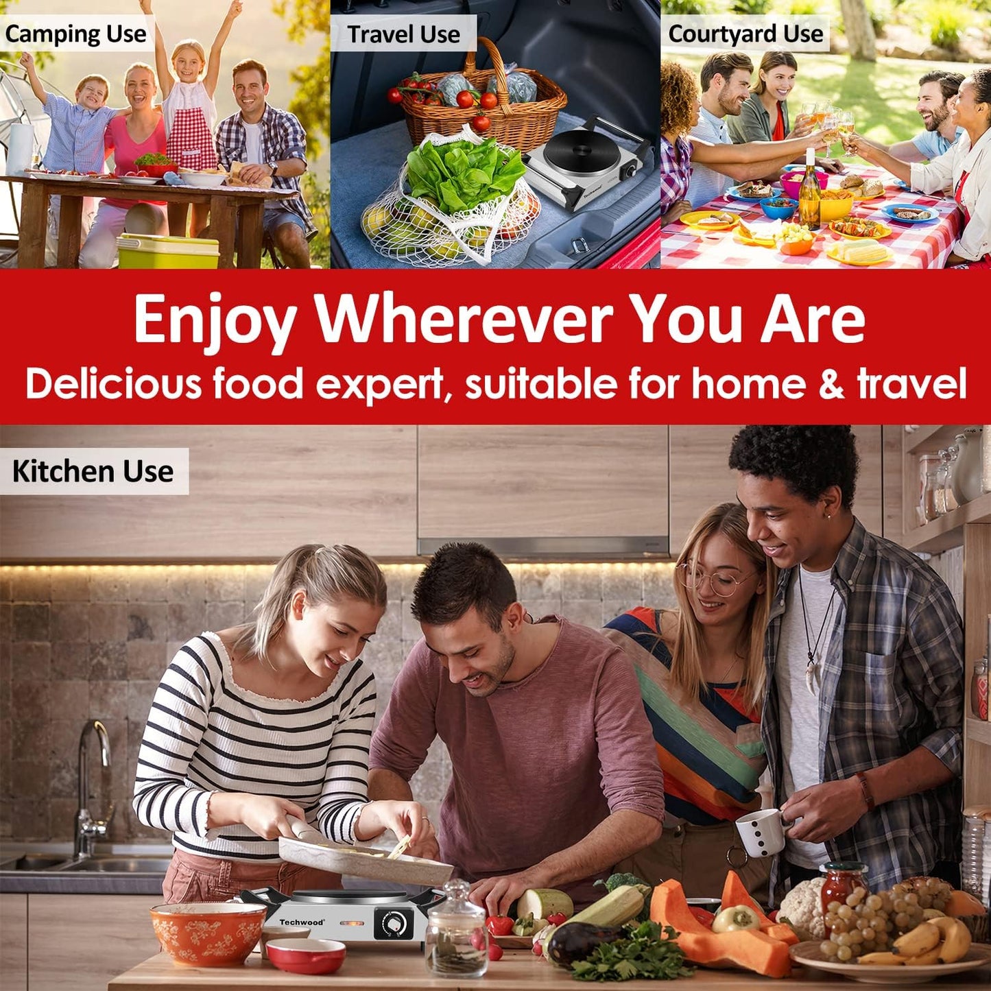 Techwood Hot Plate for Cooking, 1500W Electric Stove Countertop Single Burner with Adjustable Temperature & Stay Cool Handles, 7.5” Cooktop for Home/RV/Camp, Compatible for All Cookwares, Silver